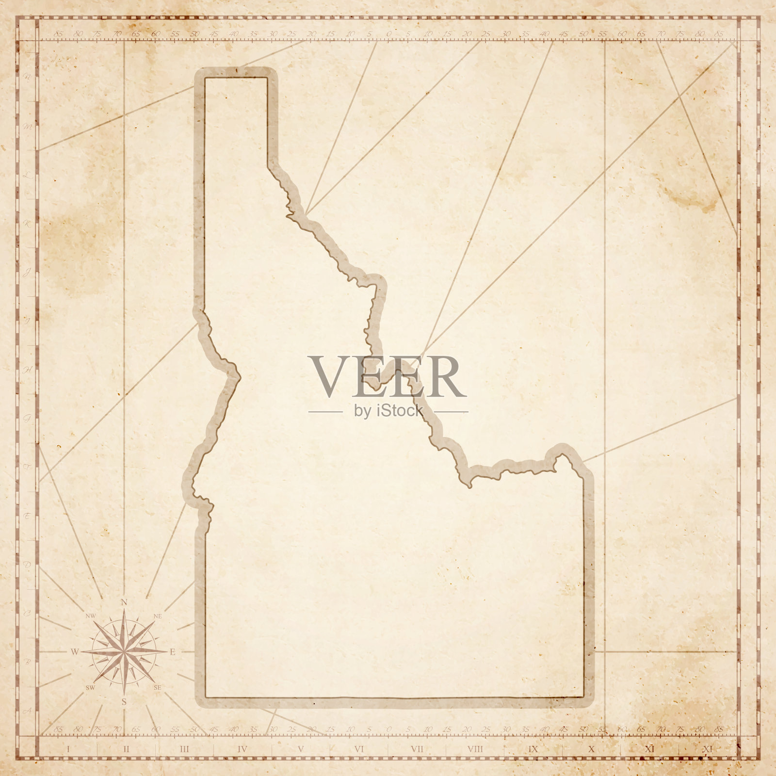 爱达荷地图在复古风格-旧纹理纸插画图片素材
