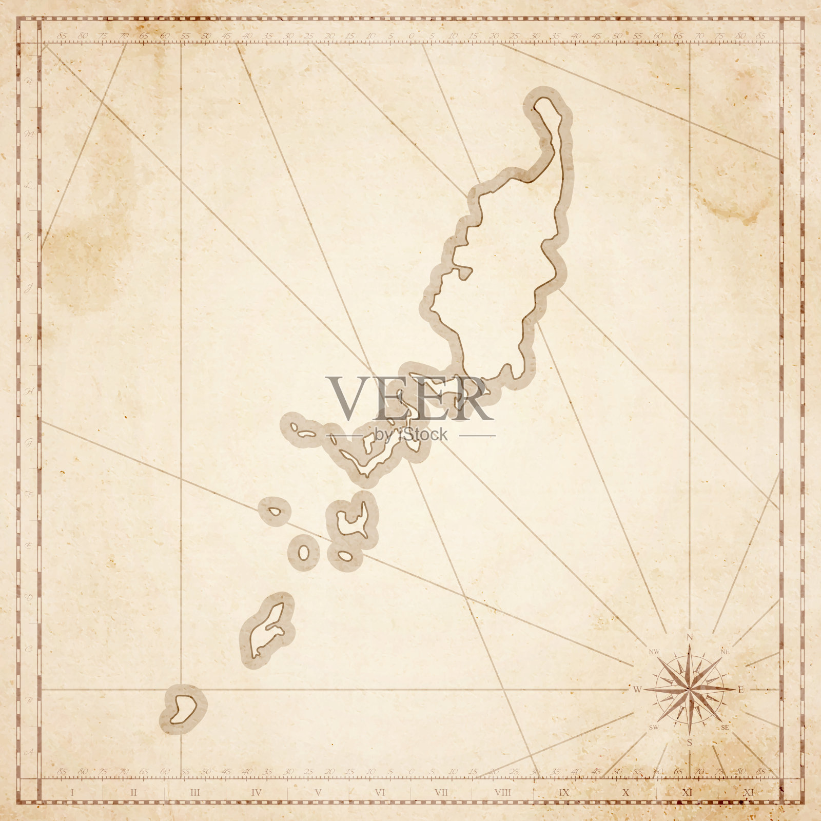 帕劳地图在复古风格-旧纹理纸插画图片素材