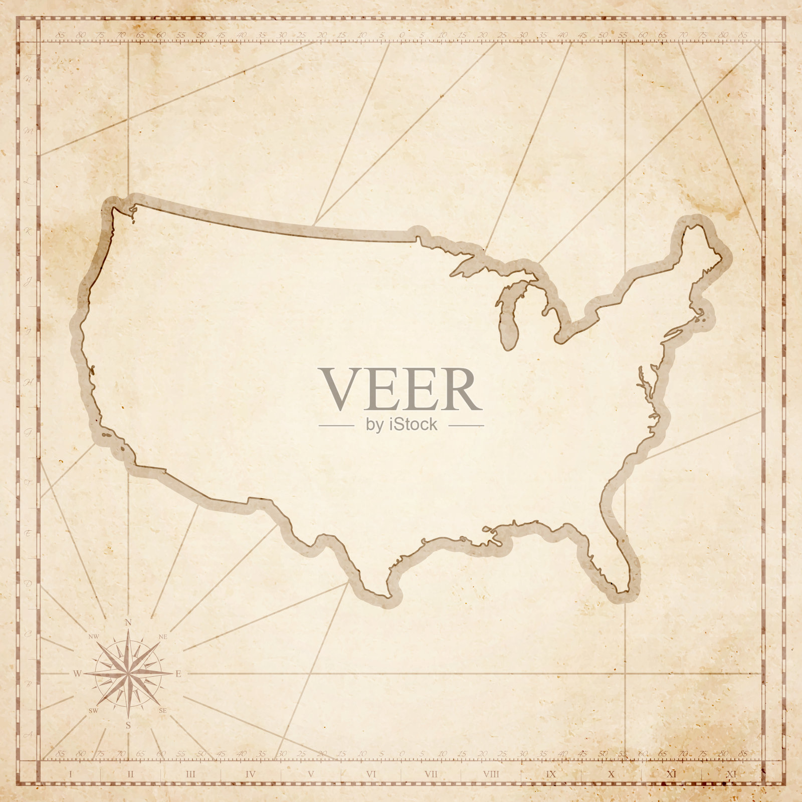 美国地图在复古风格-旧纹理纸插画图片素材