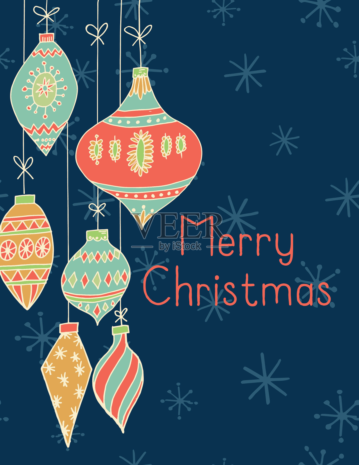 手绘中世纪现代圣诞装饰品设计模板素材