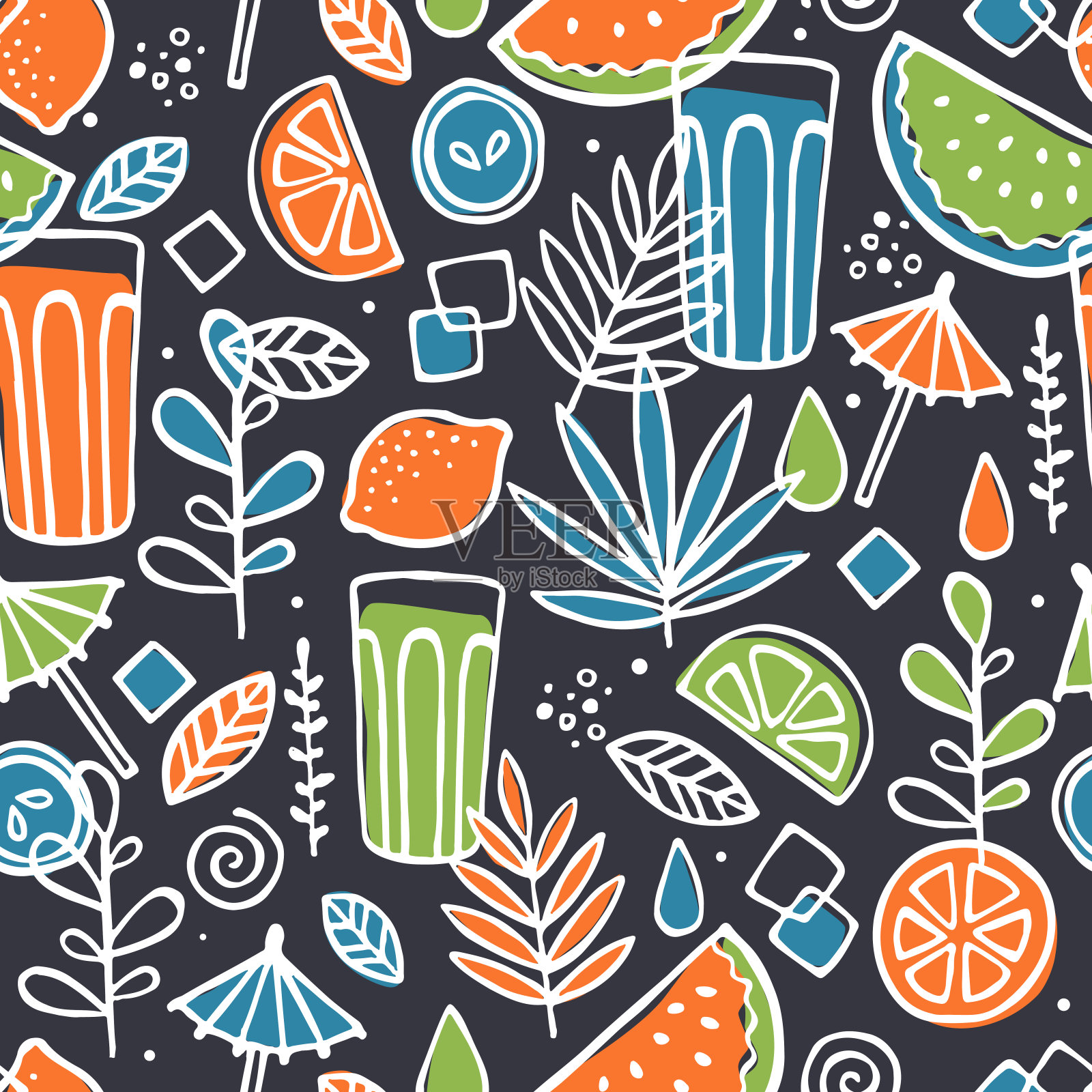 新鲜柠檬水无缝模式。有趣的饮料的背景。矢量图插画图片素材