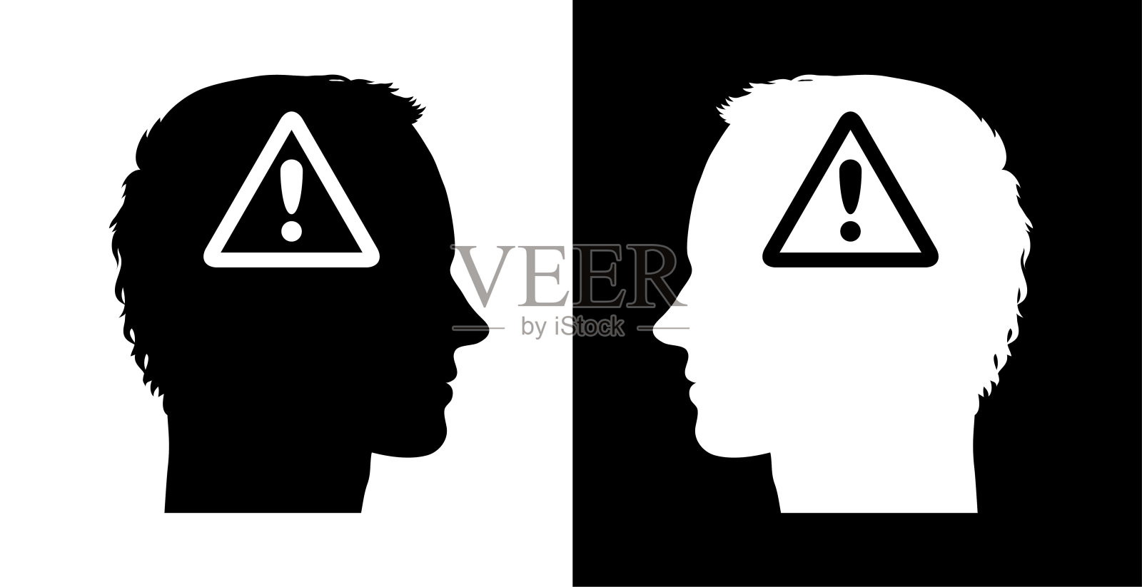 注意标志、感叹号、面部轮廓插画图片素材