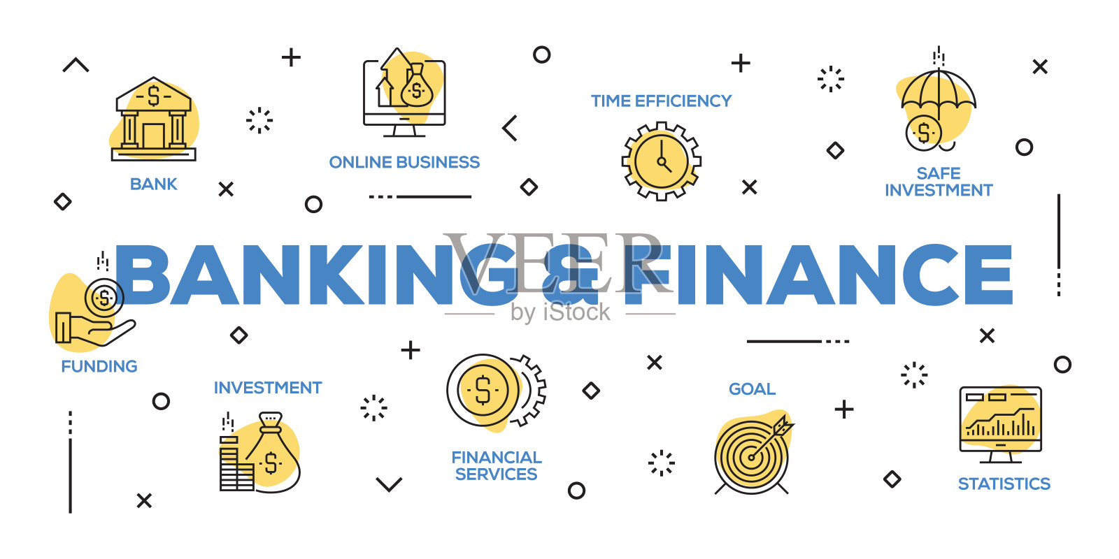 银行和金融线图标-网页横幅插画图片素材