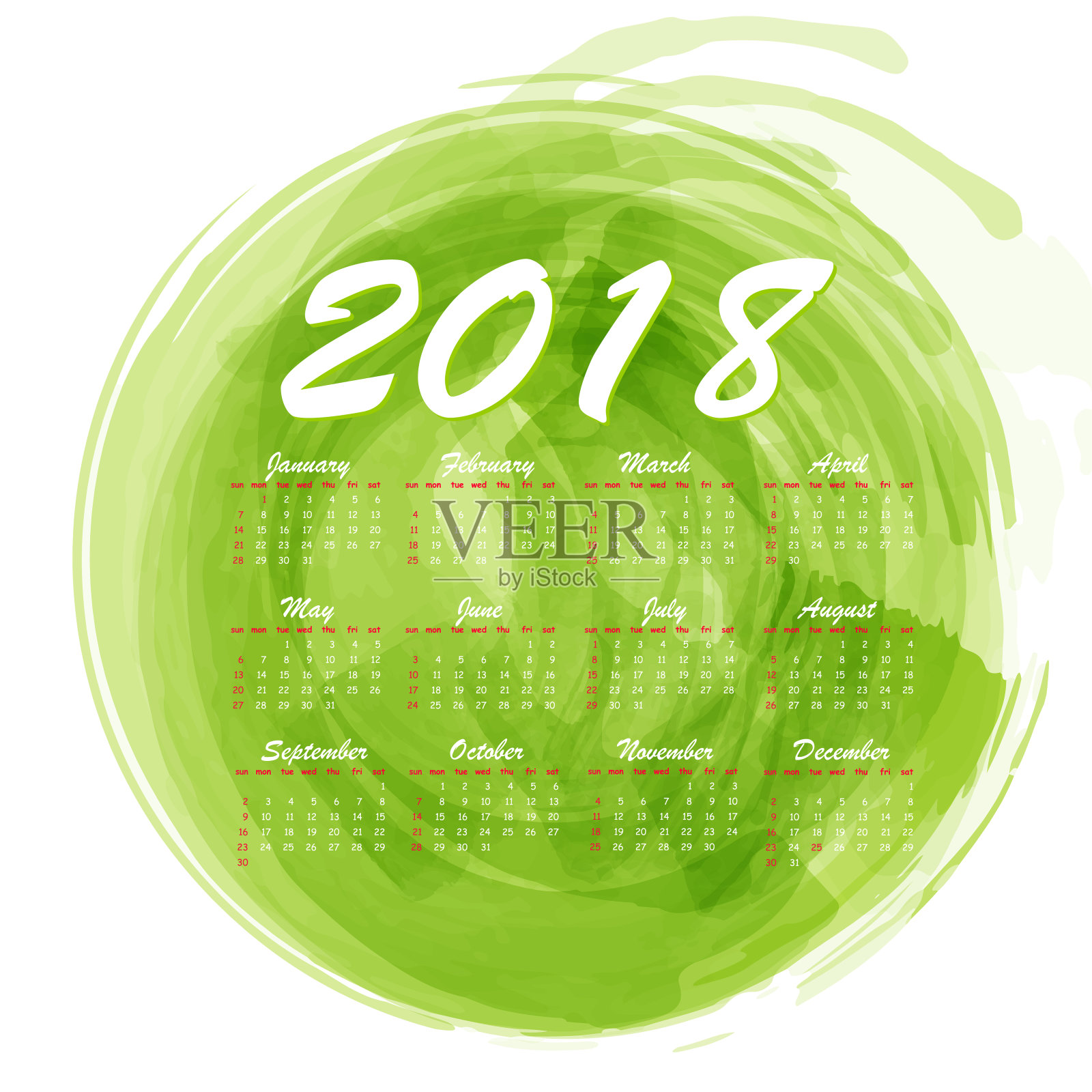 2018年水彩抽象月历设计模板素材