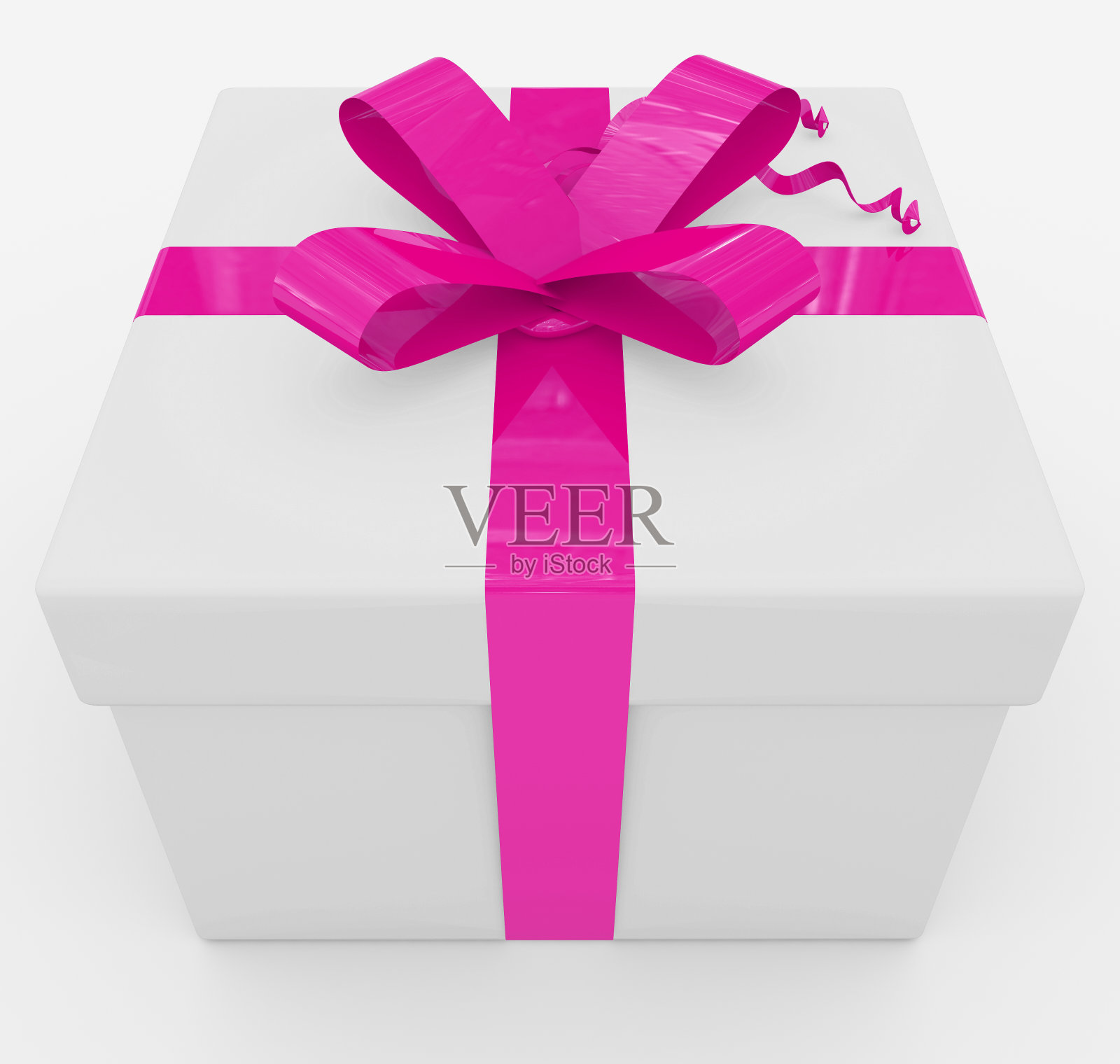 礼盒-白色盒子,紫色丝带-孤立的白色照片摄影图片