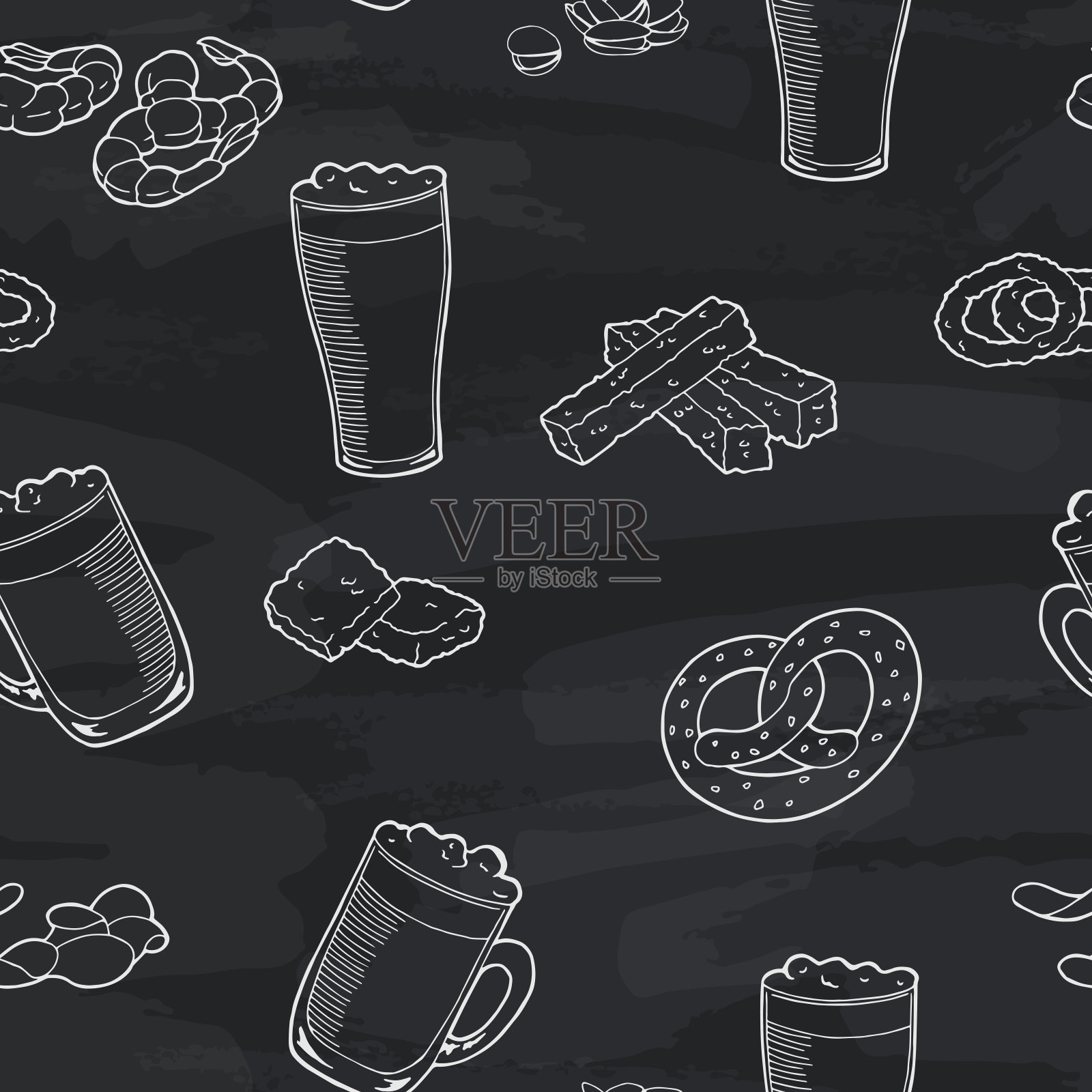 啤酒玻璃图形黑板无缝模式草图插图向量插画图片素材