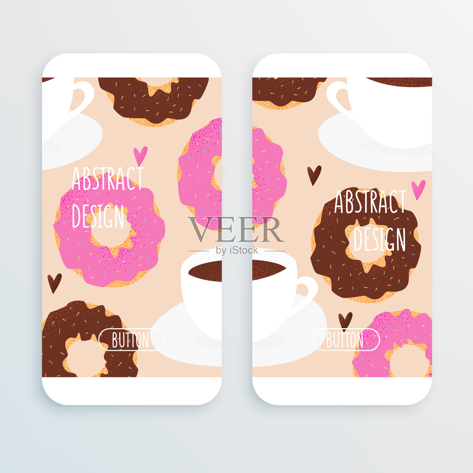 甜甜圈和茶杯的设计插画图片素材