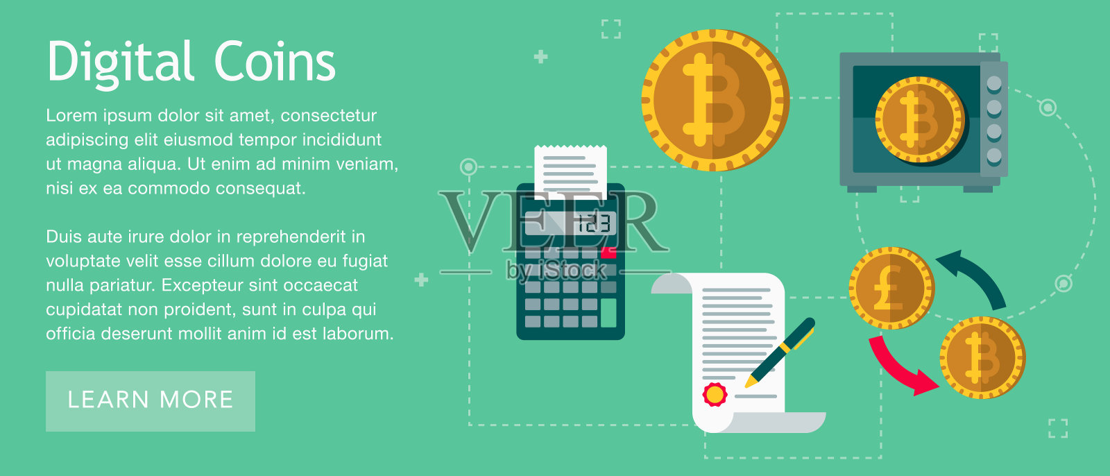 比特币加密货币平面设计网站横幅插画图片素材