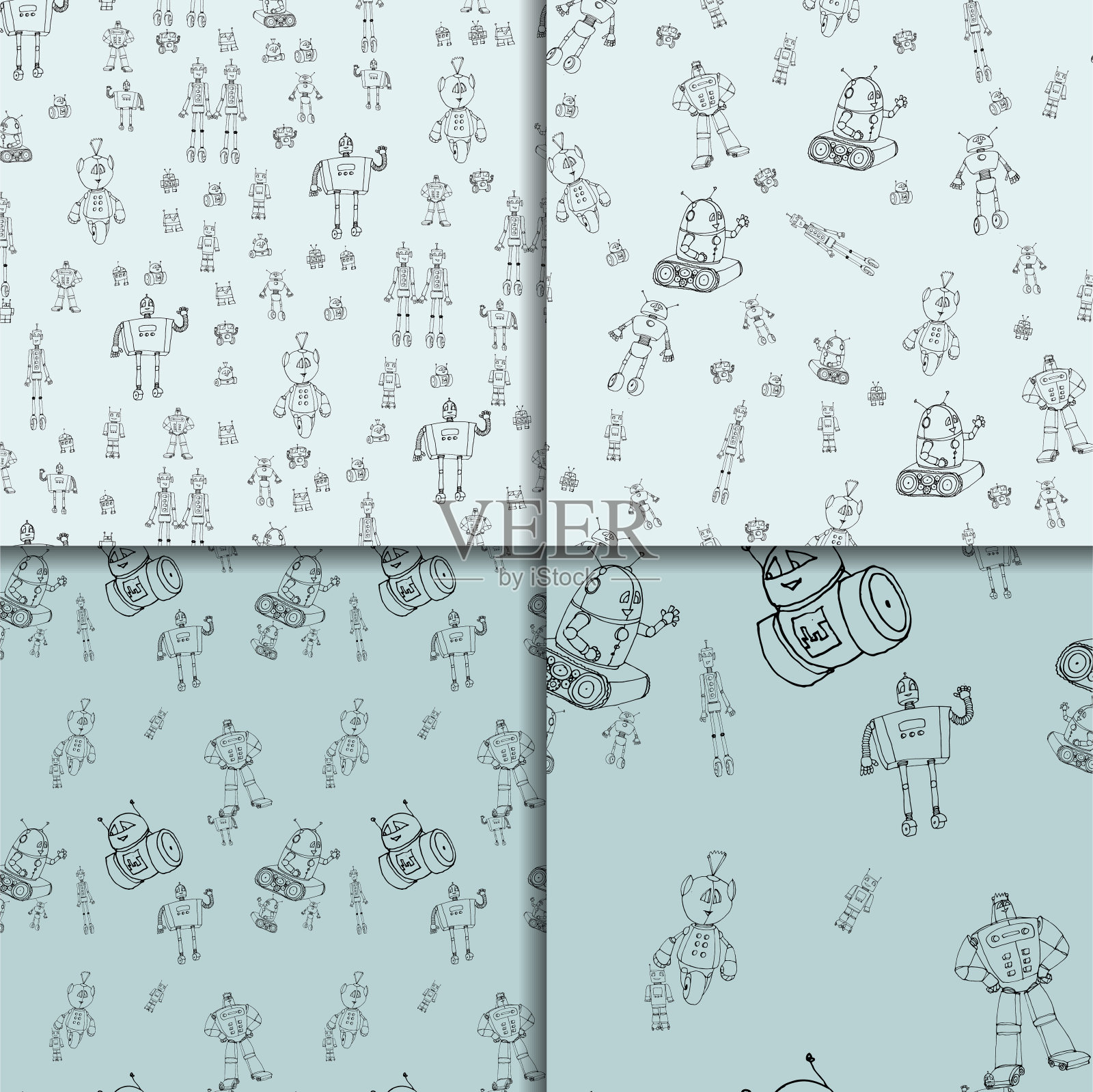 机器人涂鸦图案集插画图片素材