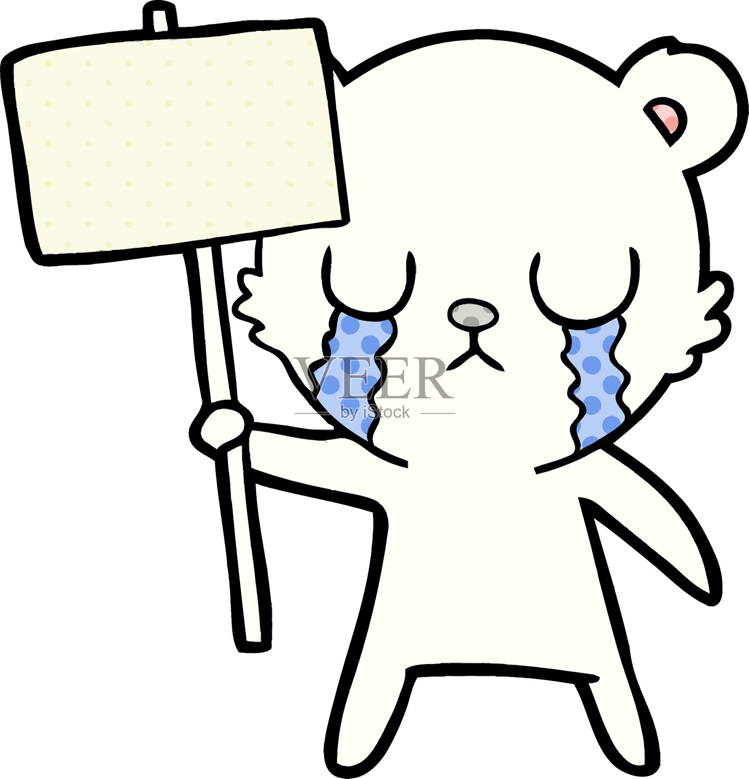 可怜的小北极熊卡通插画图片素材