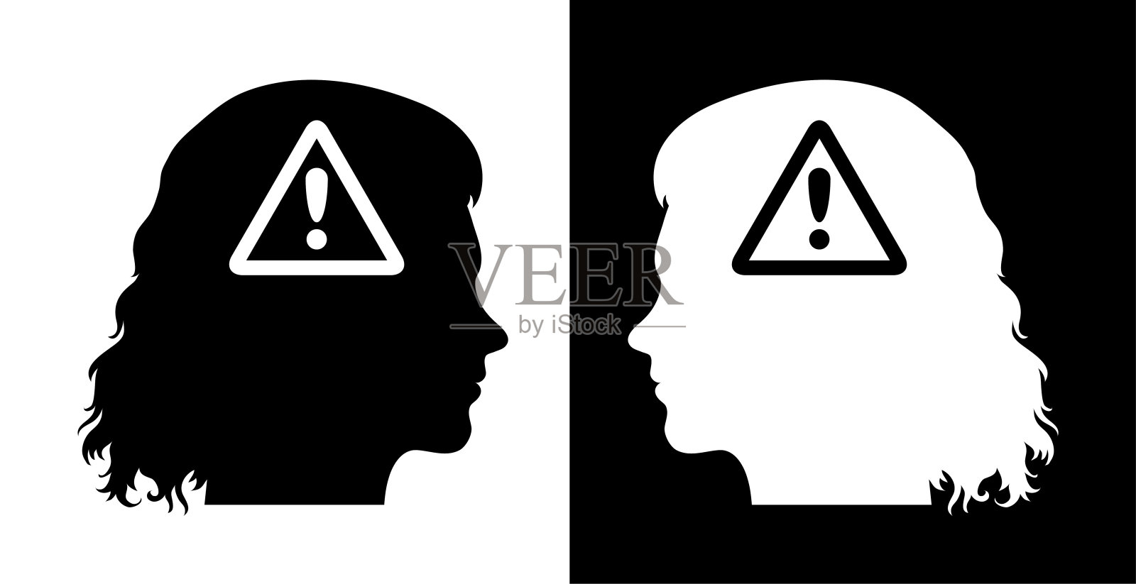 注意标志、感叹号、面部轮廓插画图片素材