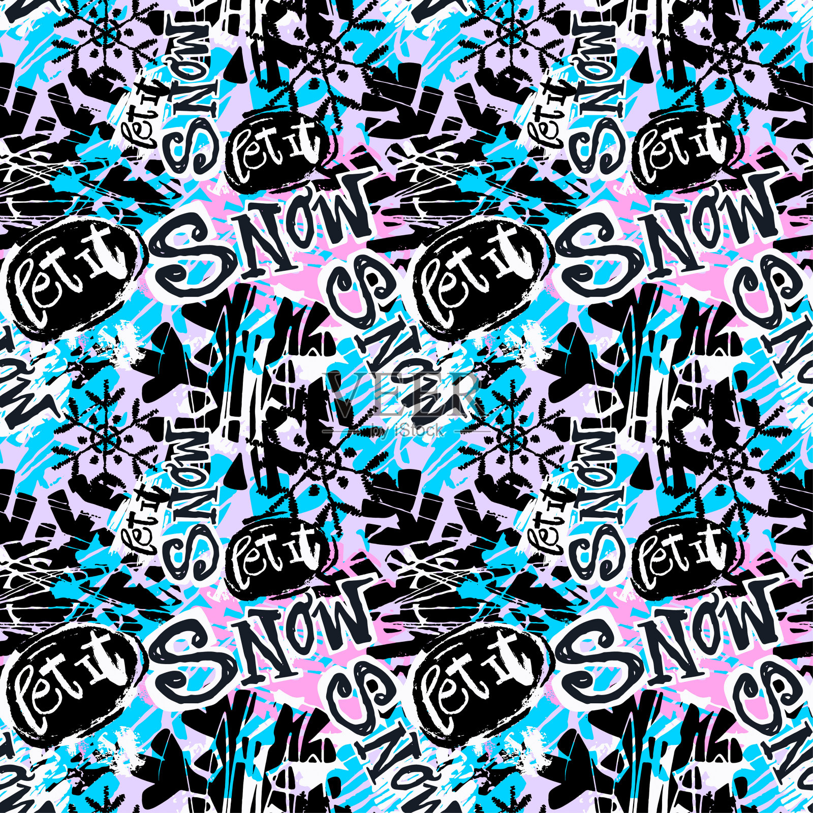 让它的雪,无缝的冬手工艺表现墨图案。插画图片素材