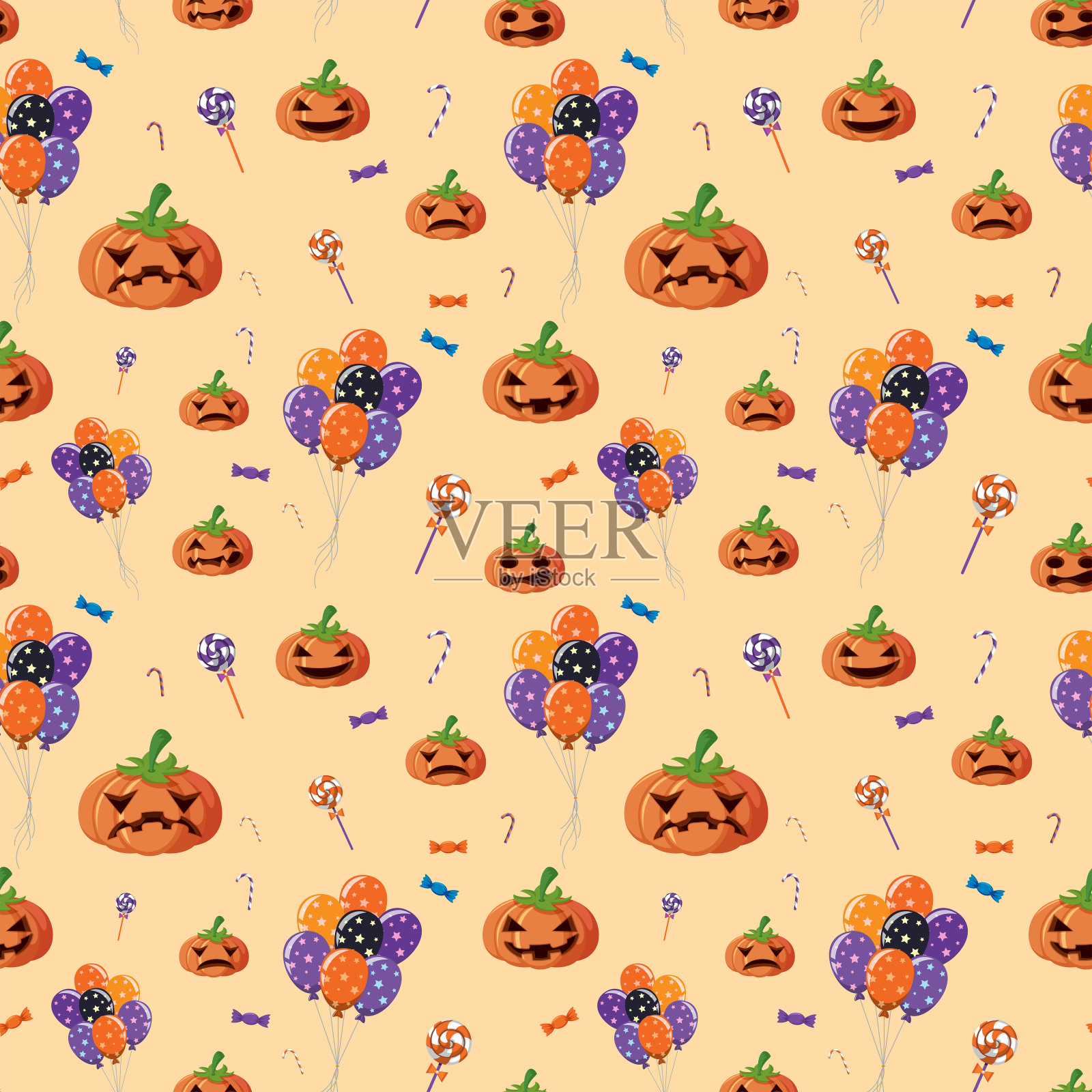 无缝背景与南瓜灯和糖果插画图片素材