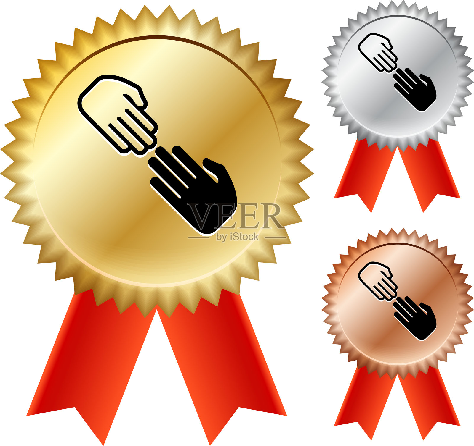 携手合作金色奖牌缎带插画图片素材