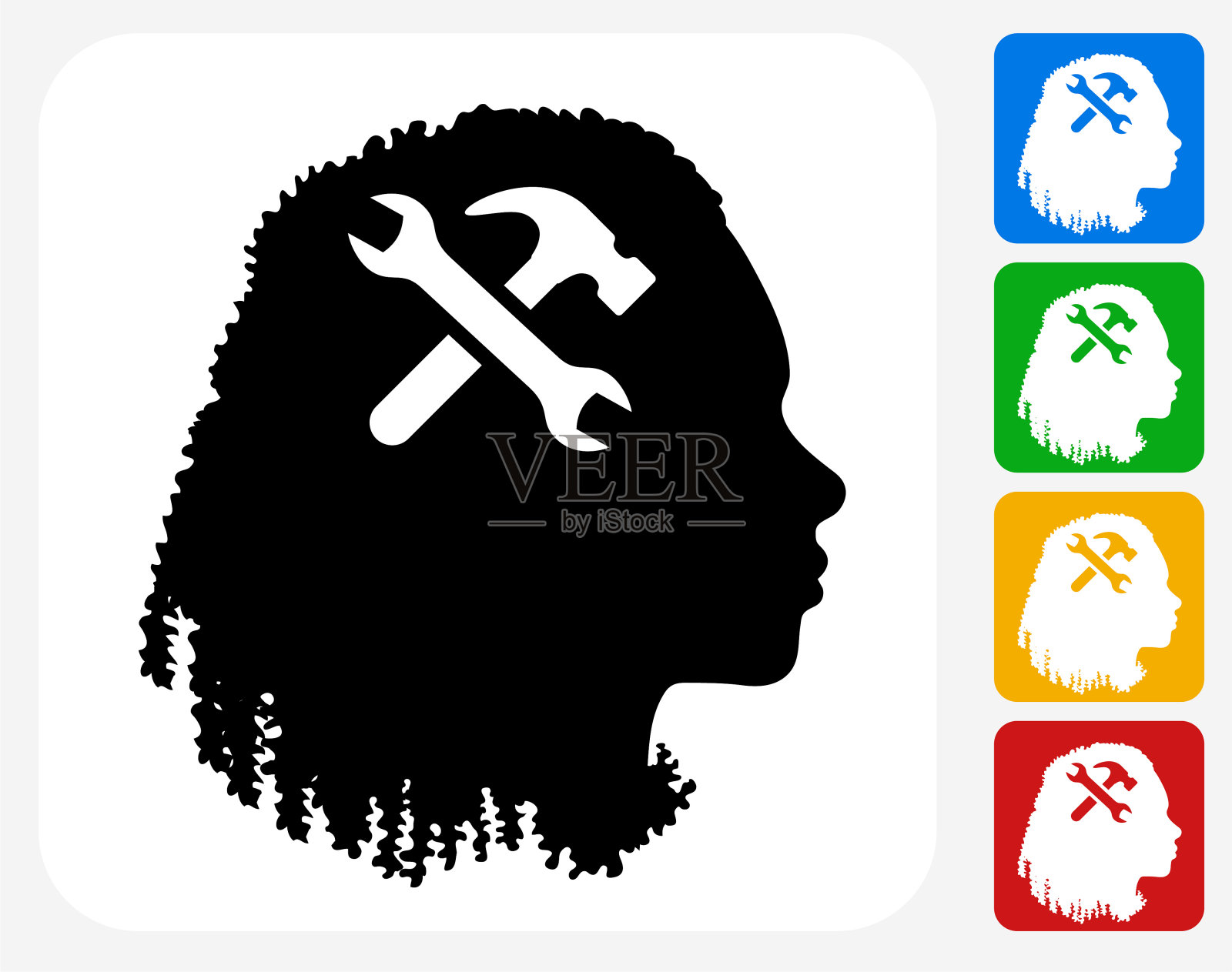 面轮廓上的扳手和锤工具插画图片素材