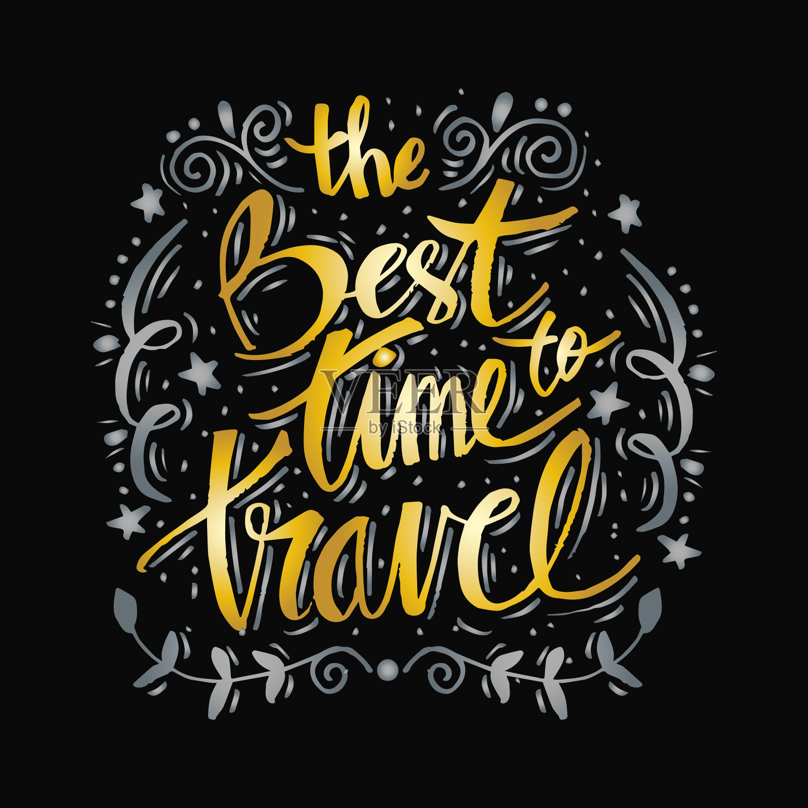 最佳旅行时间。励志名言。设计元素图片