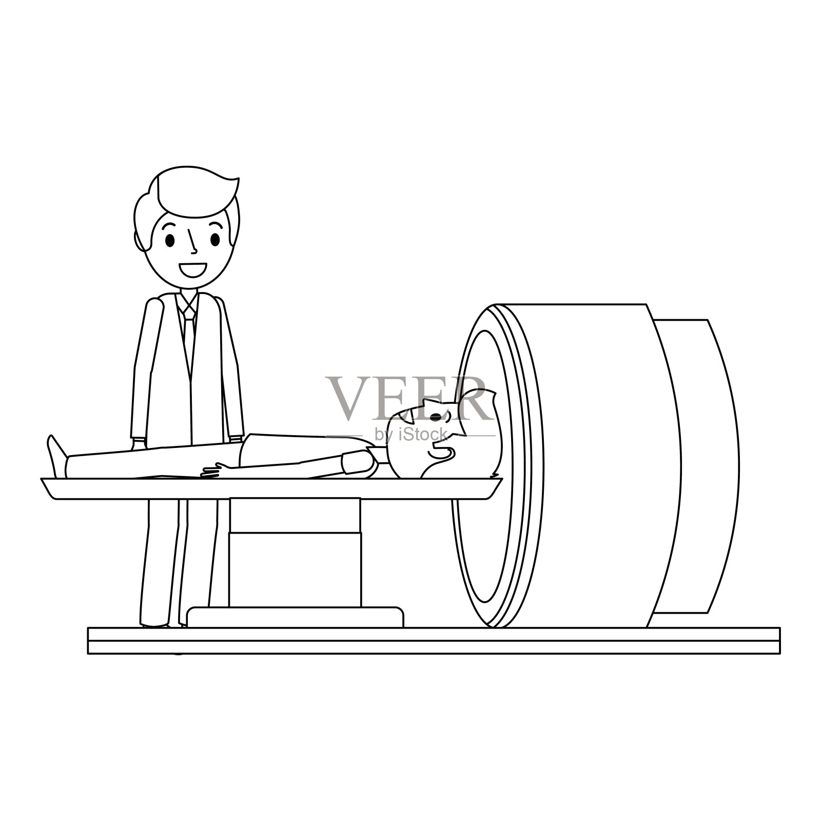 体层扫描机与病人和医生插画图片素材