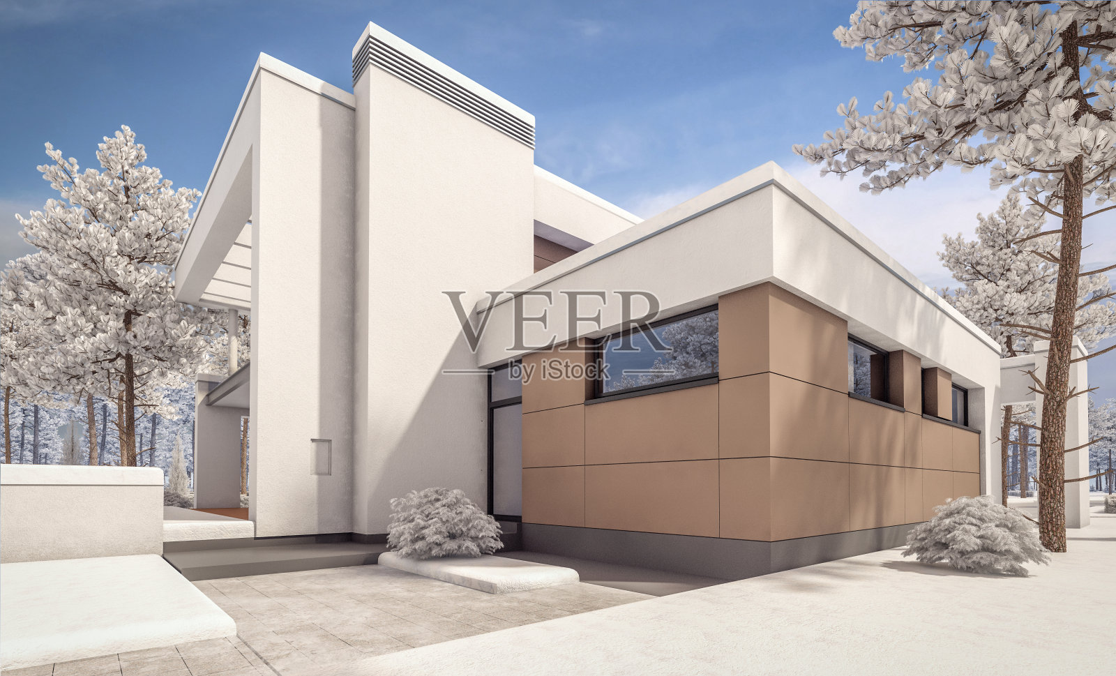 现代舒适的房子的3d渲染照片摄影图片