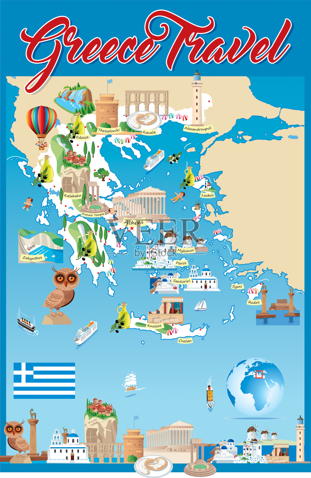 希腊卡通地图插画图片素材