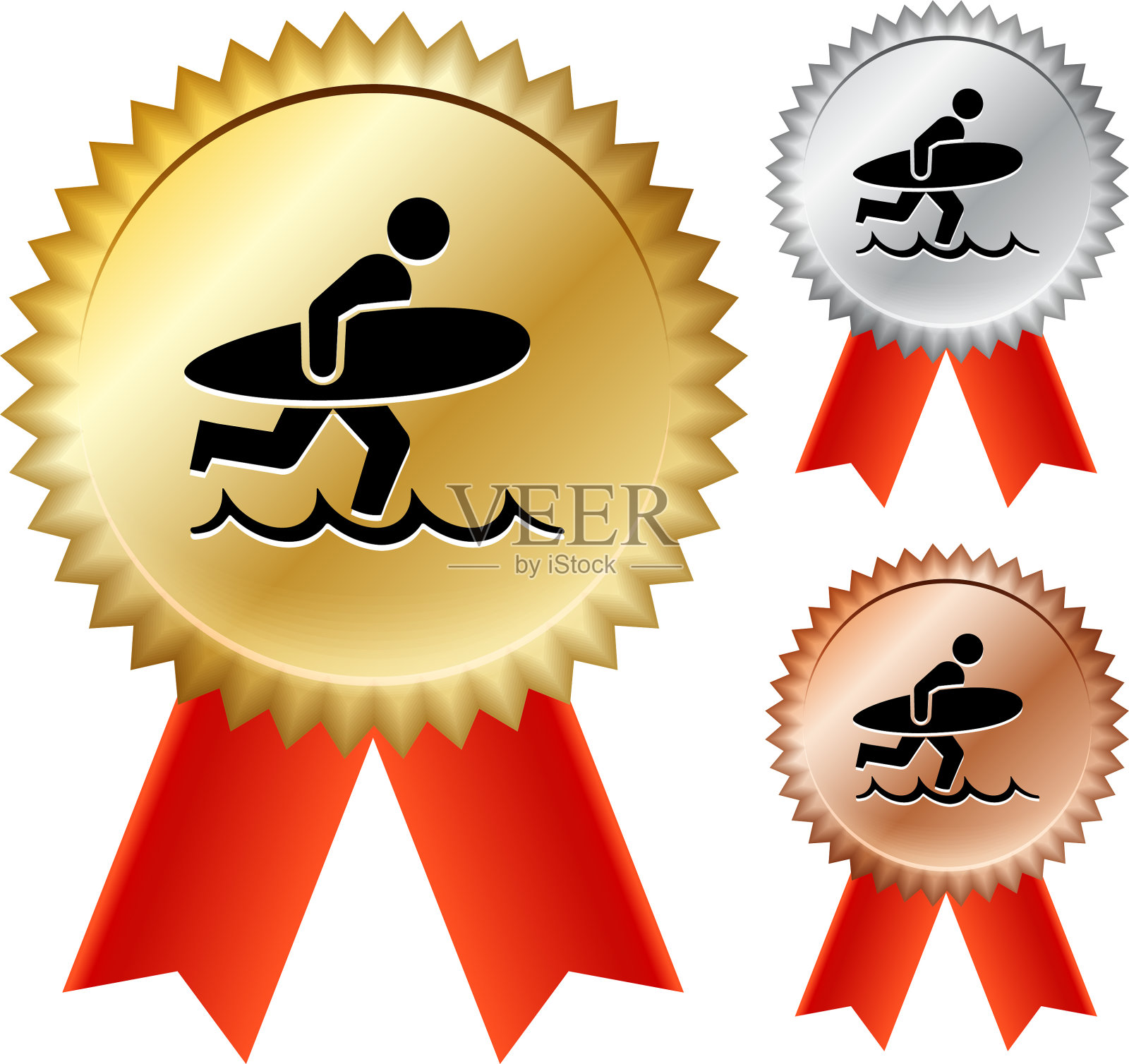 冲浪者跑步金牌奖丝带插画图片素材
