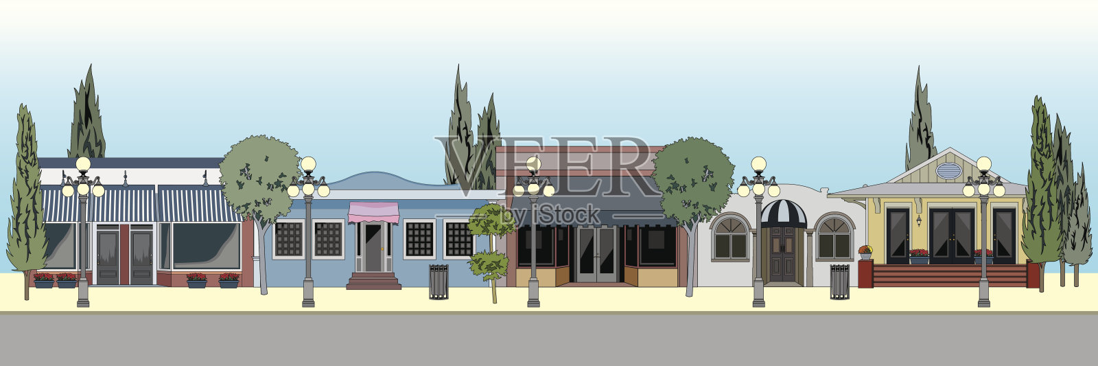 小镇购物插画图片素材