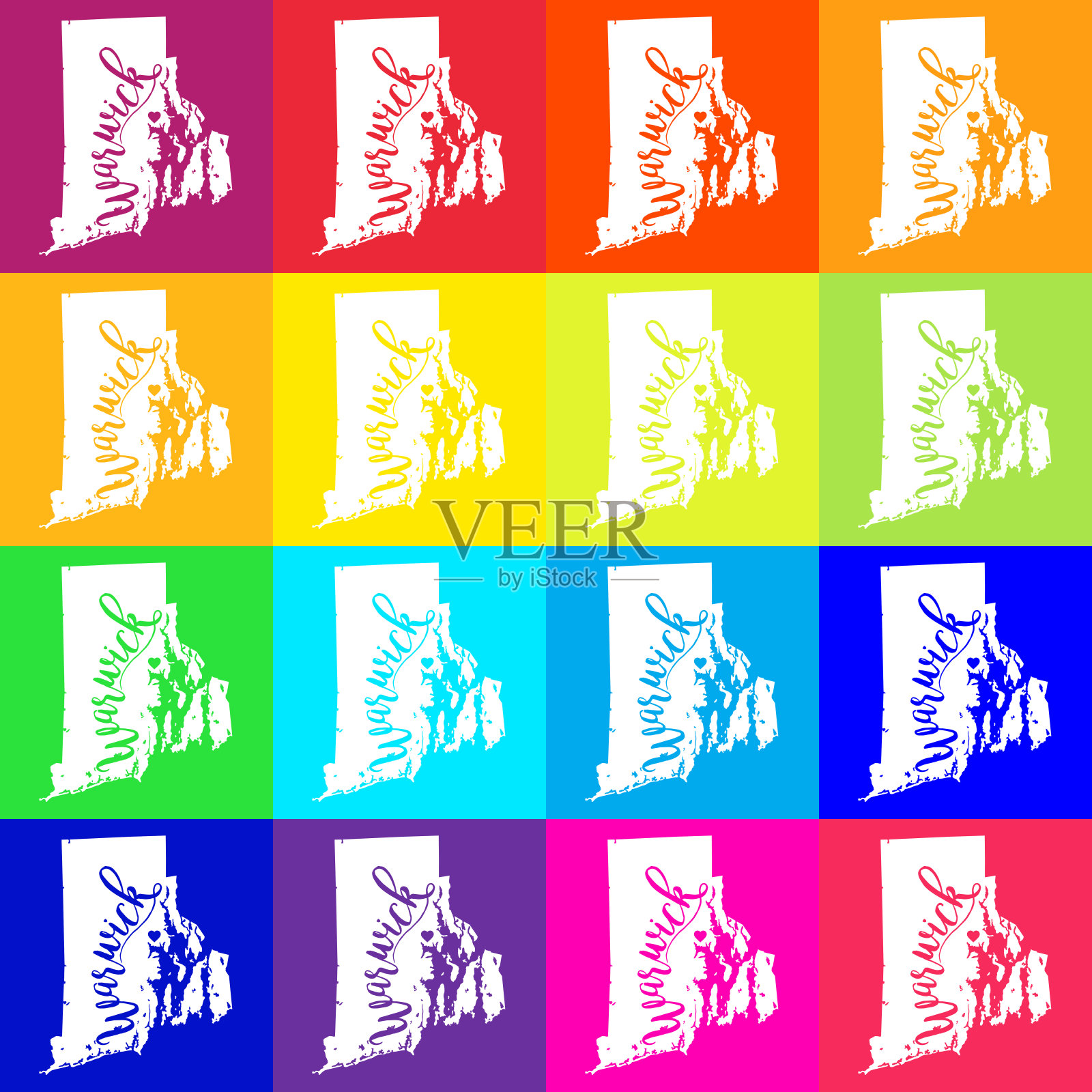 沃里克,罗德岛EPS10矢量地图插画图片素材