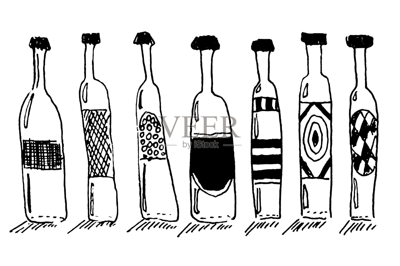 瓶集绘图素描孤立设计元素图片
