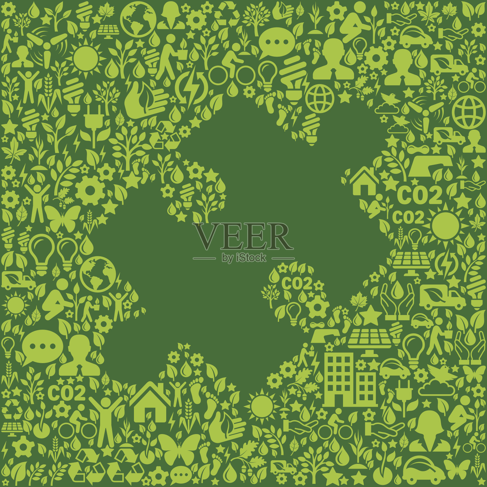 拼图:绿色环境保护与自然图标模式插画图片素材