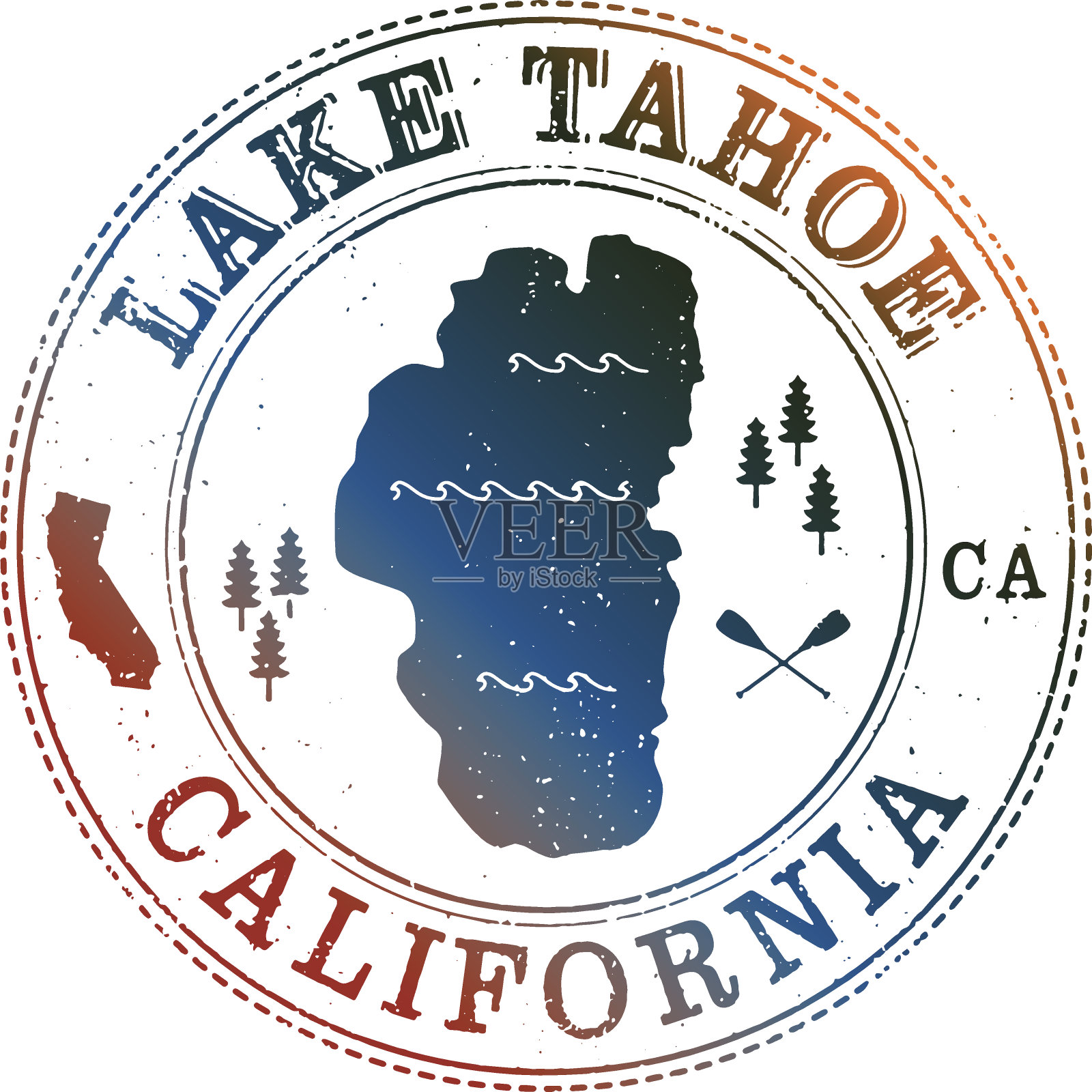 太浩湖复古邮票插画图片素材