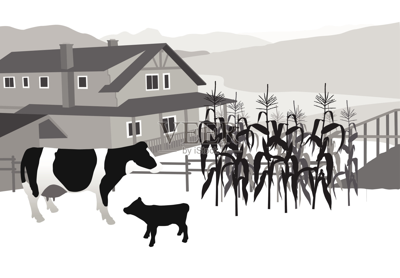 一个男人和一个年轻的女人的剪影插画图片素材