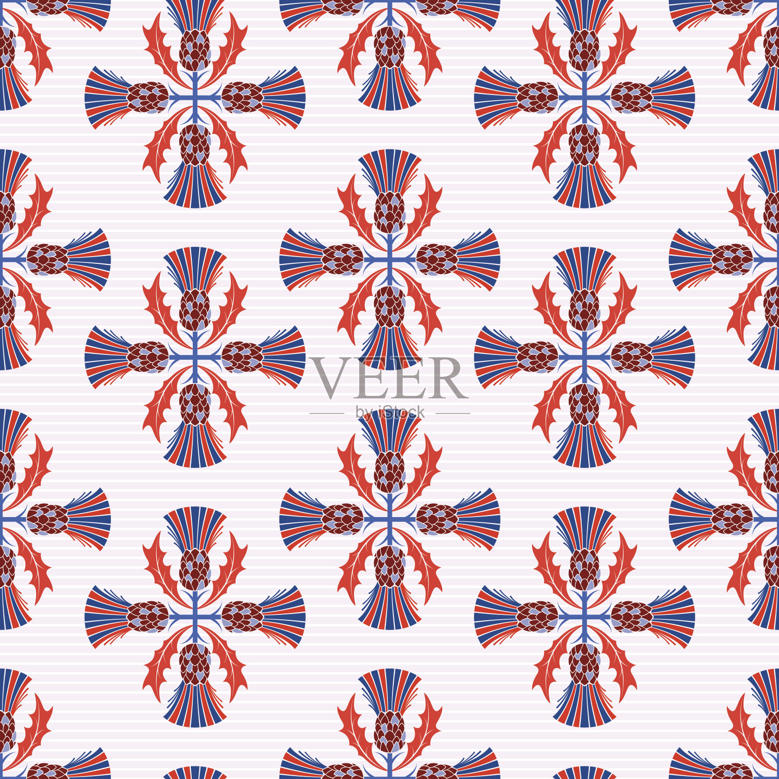 模板风格的苏格兰蓟无缝图案插画图片素材