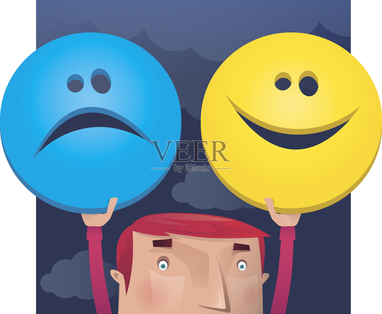 有快乐和不快乐图标的人插画图片素材