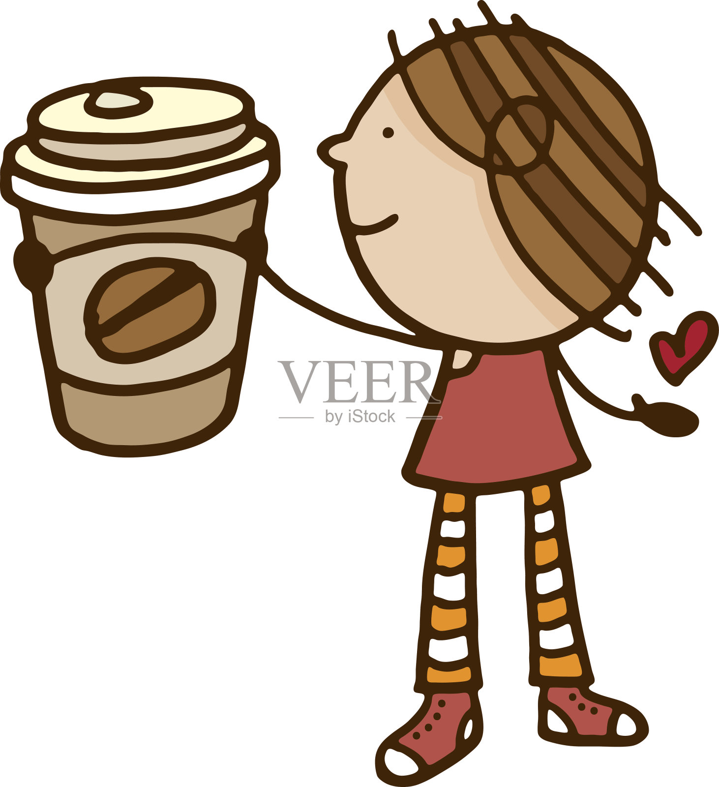 拿着一大杯外卖咖啡的女人插画图片素材