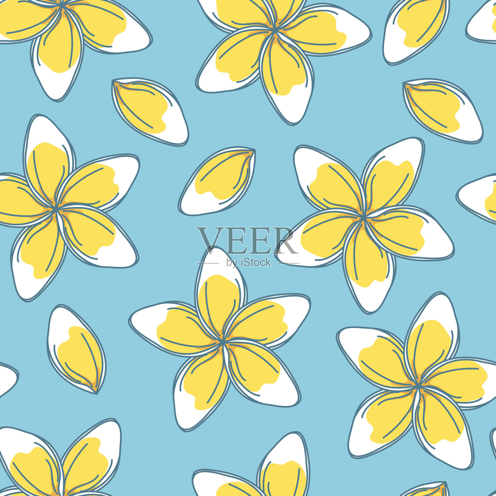 素描画鸡蛋花无缝图案插画图片素材