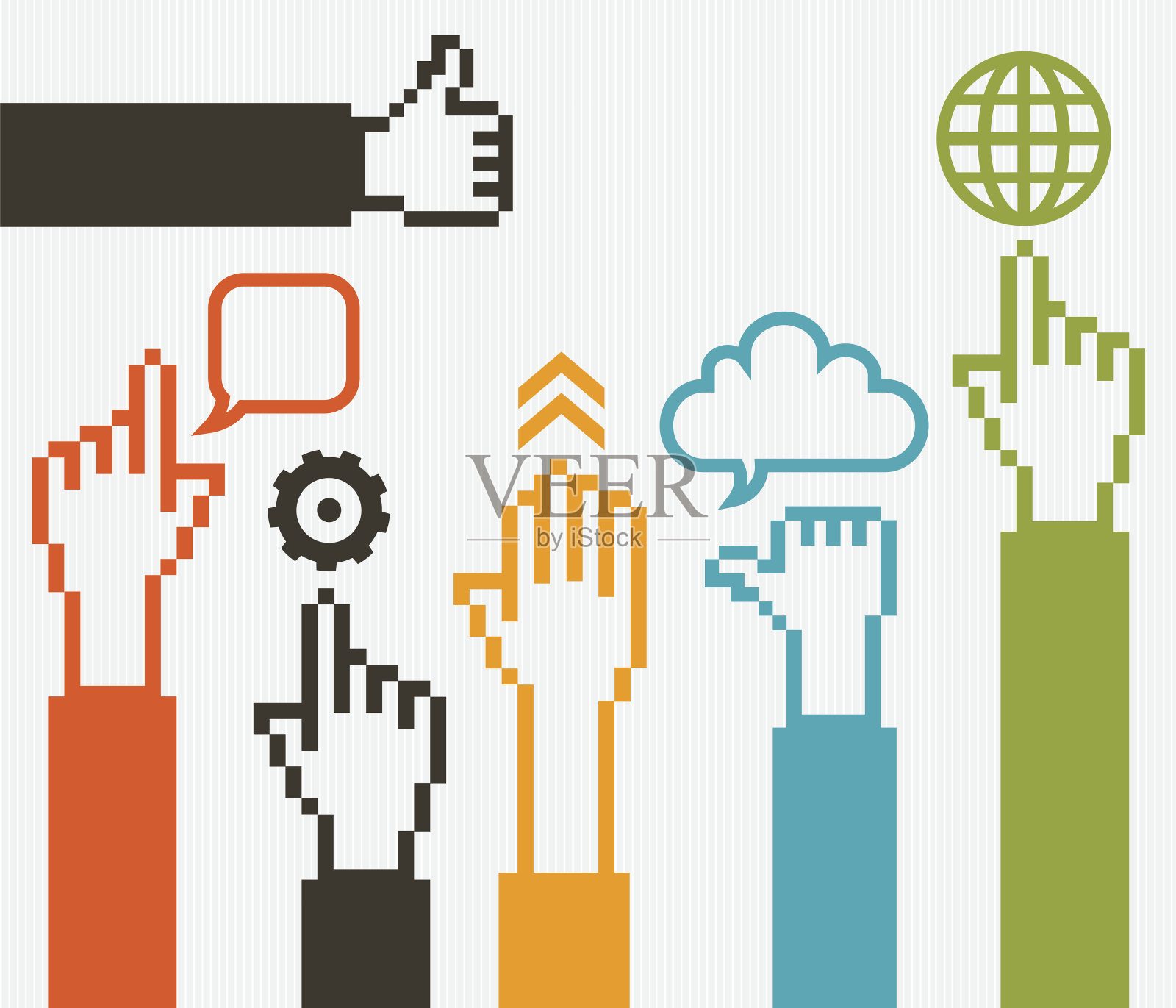 社交媒体像素手概念插画图片素材