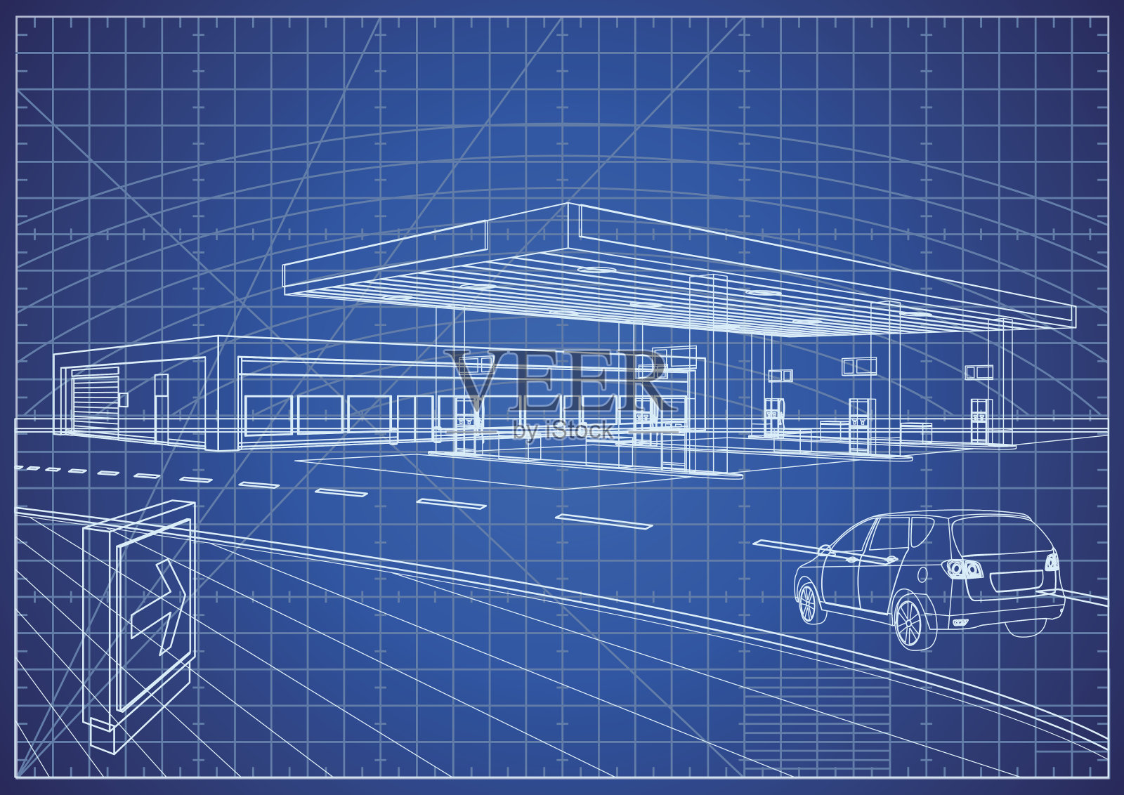 加油站蓝图插画图片素材