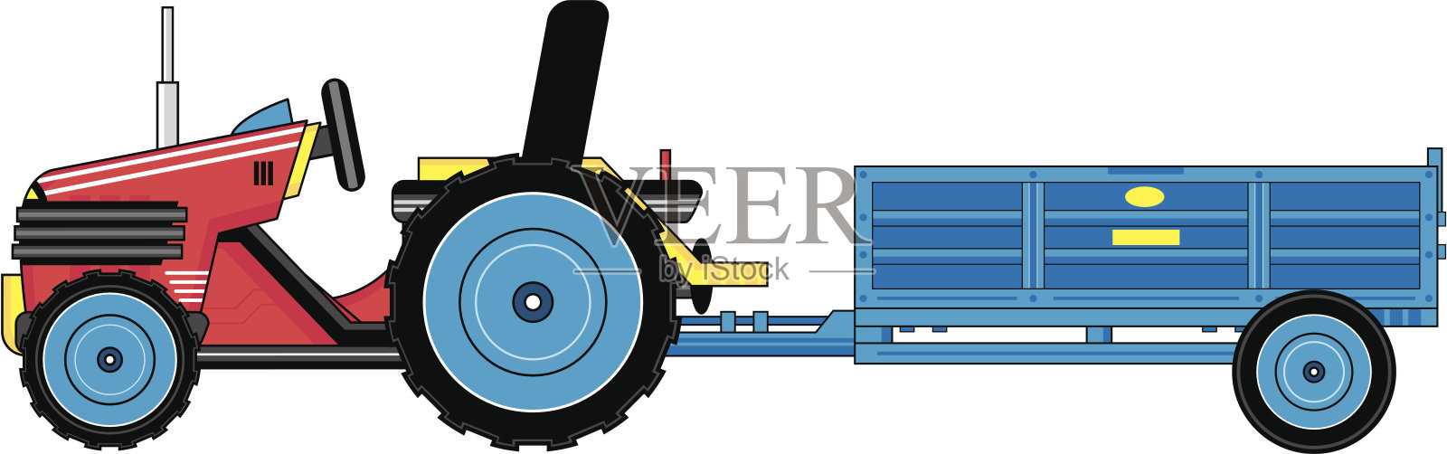 卡通拖拉机牵引拖车插画图片素材
