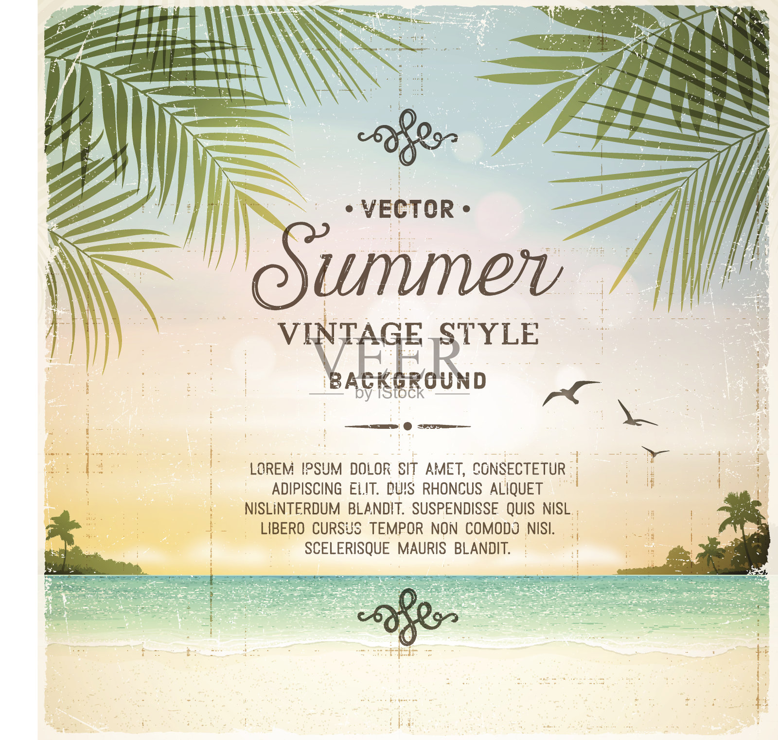 热带复古海滩夏季背景插画图片素材