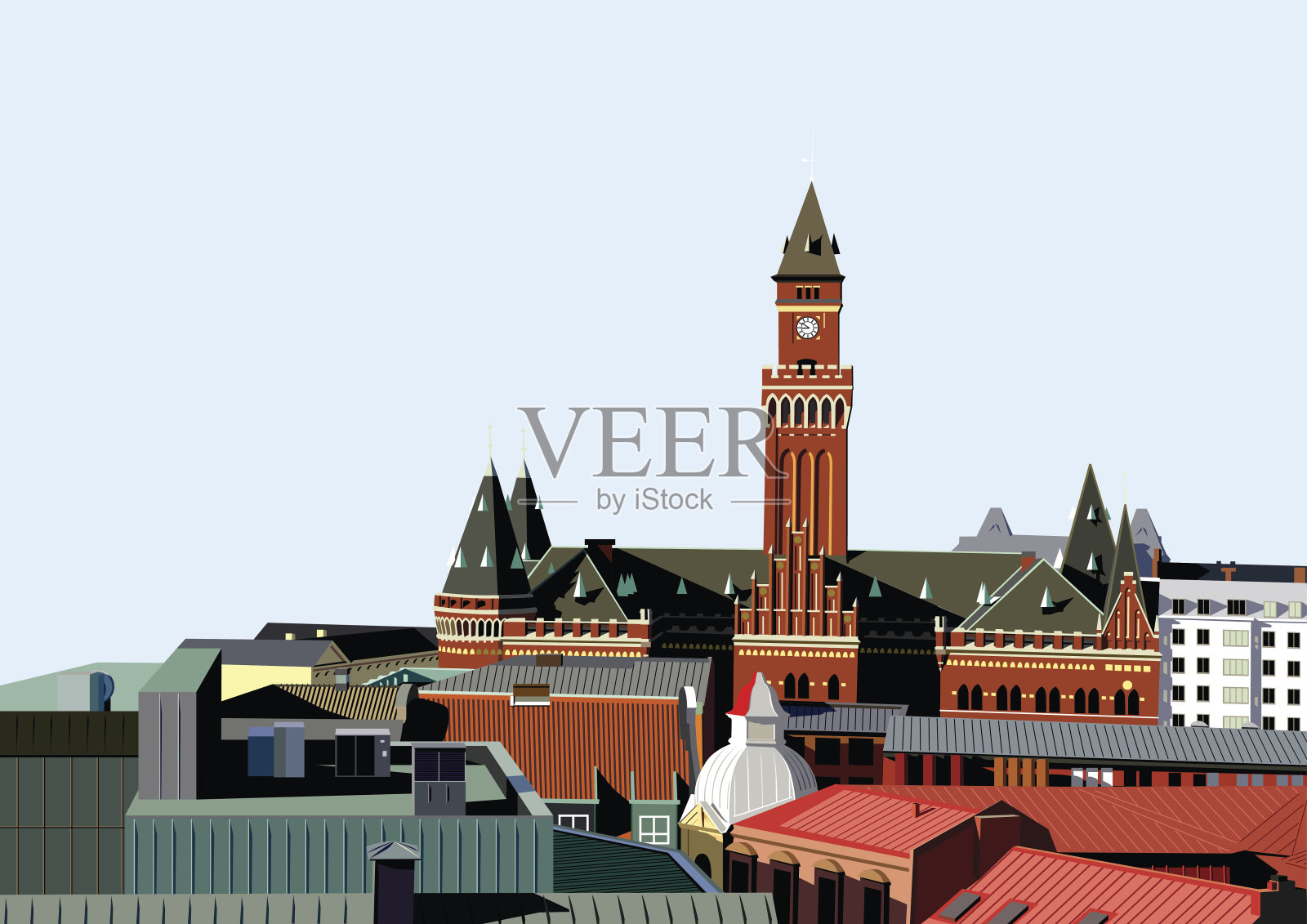 色彩古典城市建筑插画图片素材