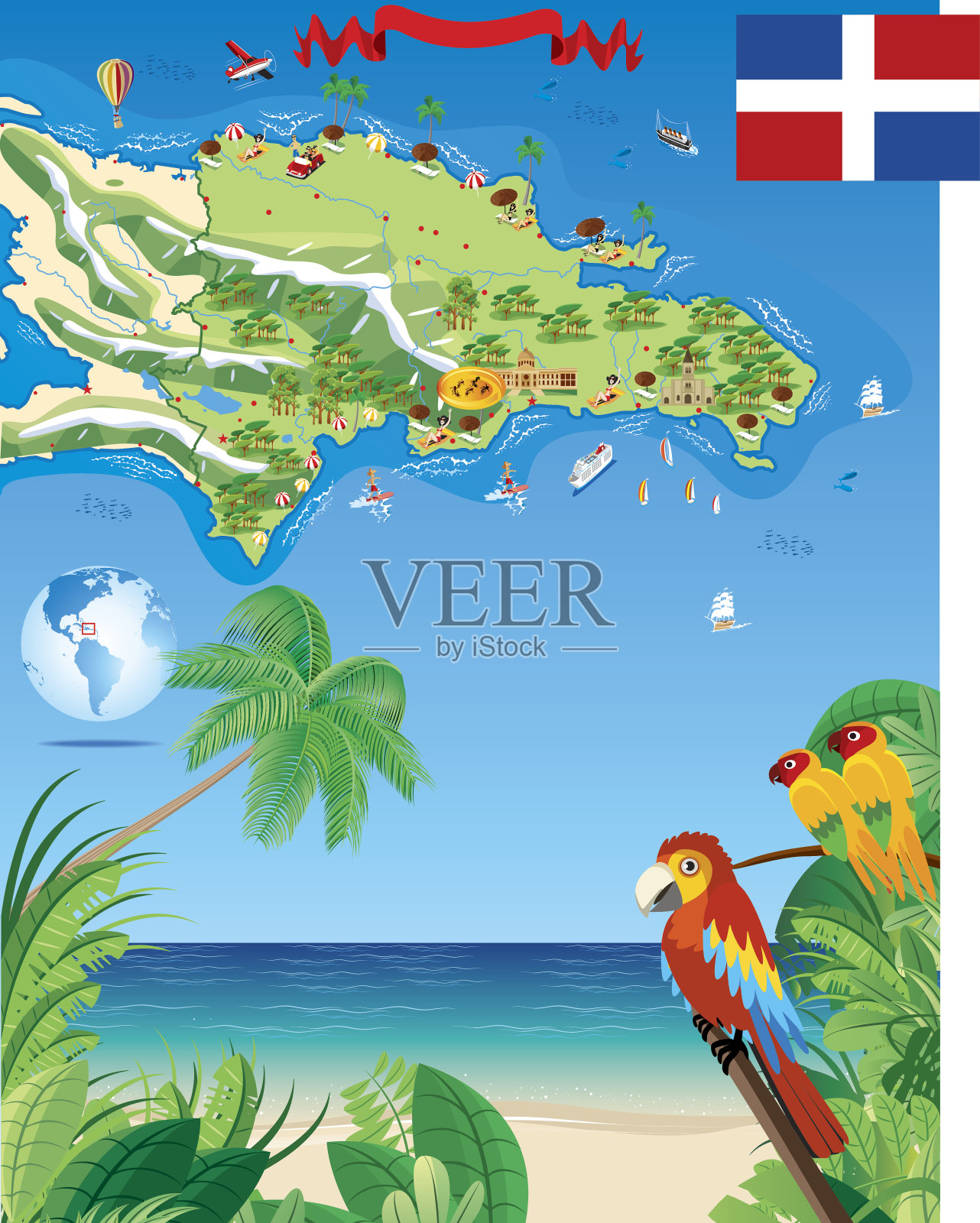 多米尼加的卡通地图插画图片素材