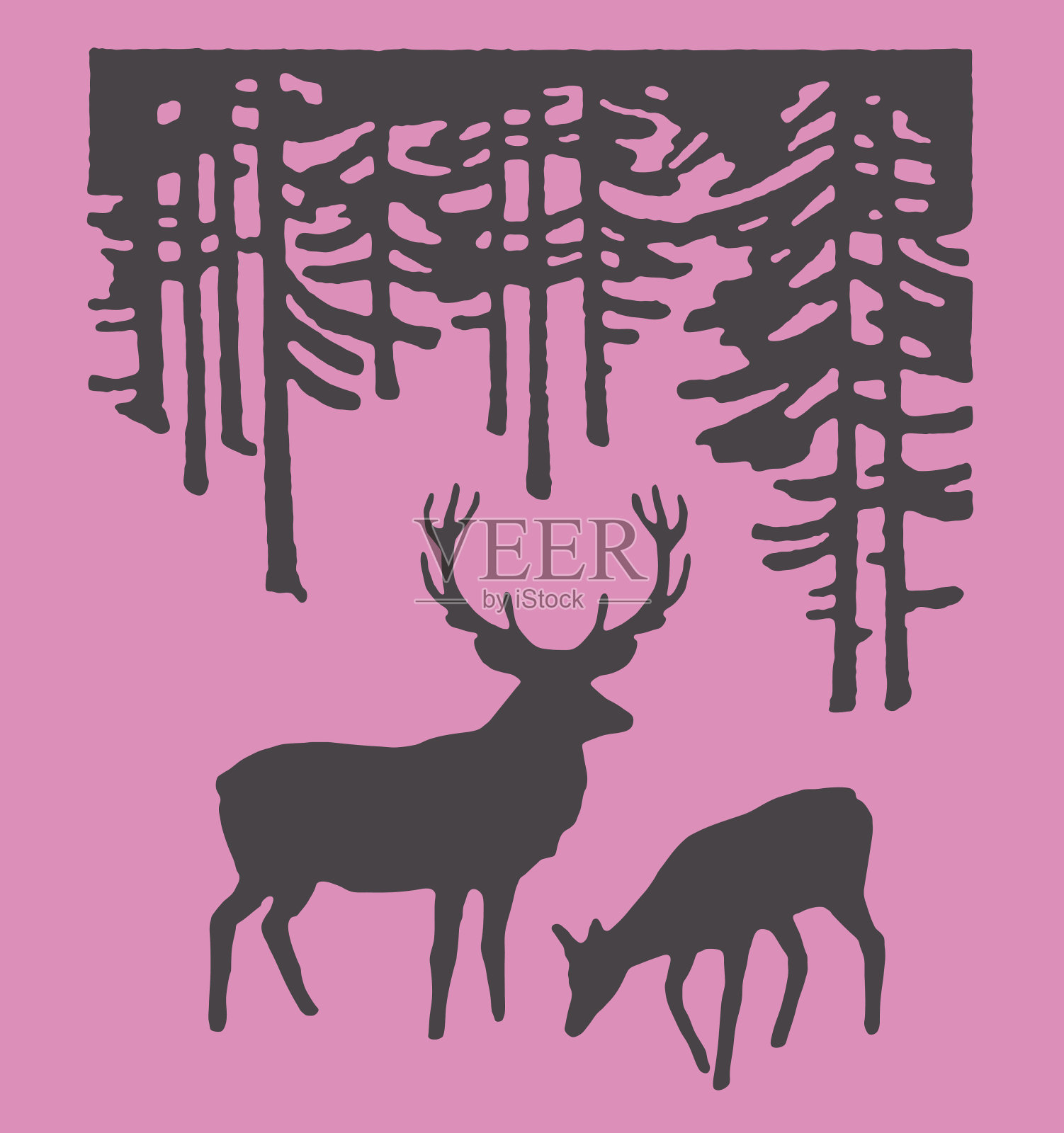 树林里的两只鹿插画图片素材