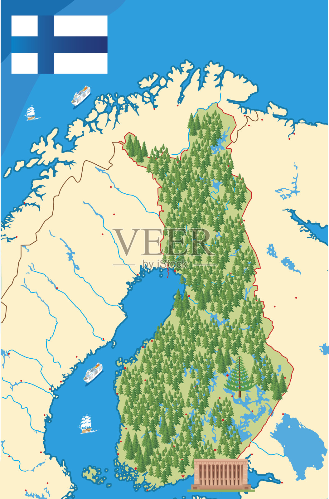 芬兰地图插画图片素材