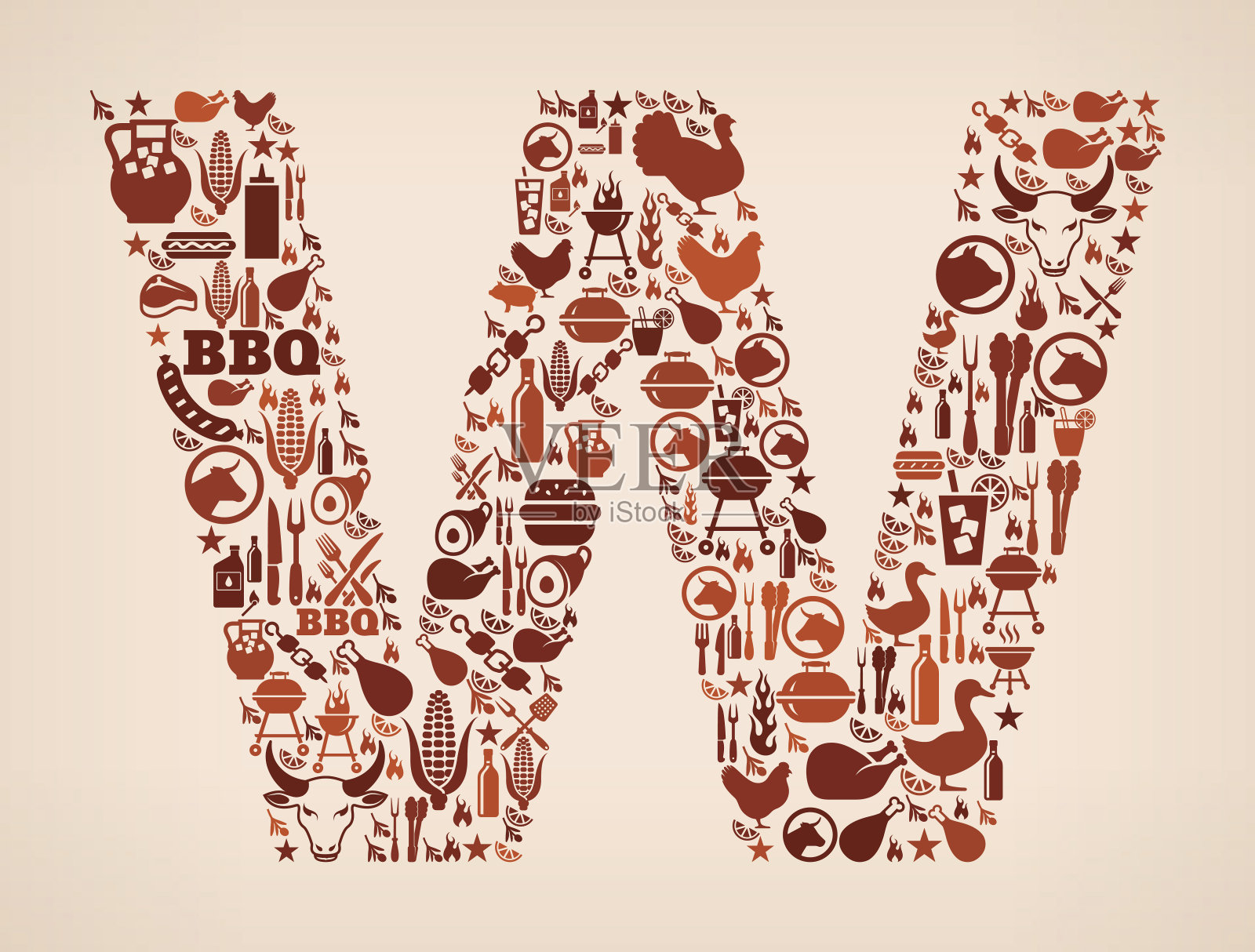 字母W夏季烧烤邀请矢量背景插画图片素材