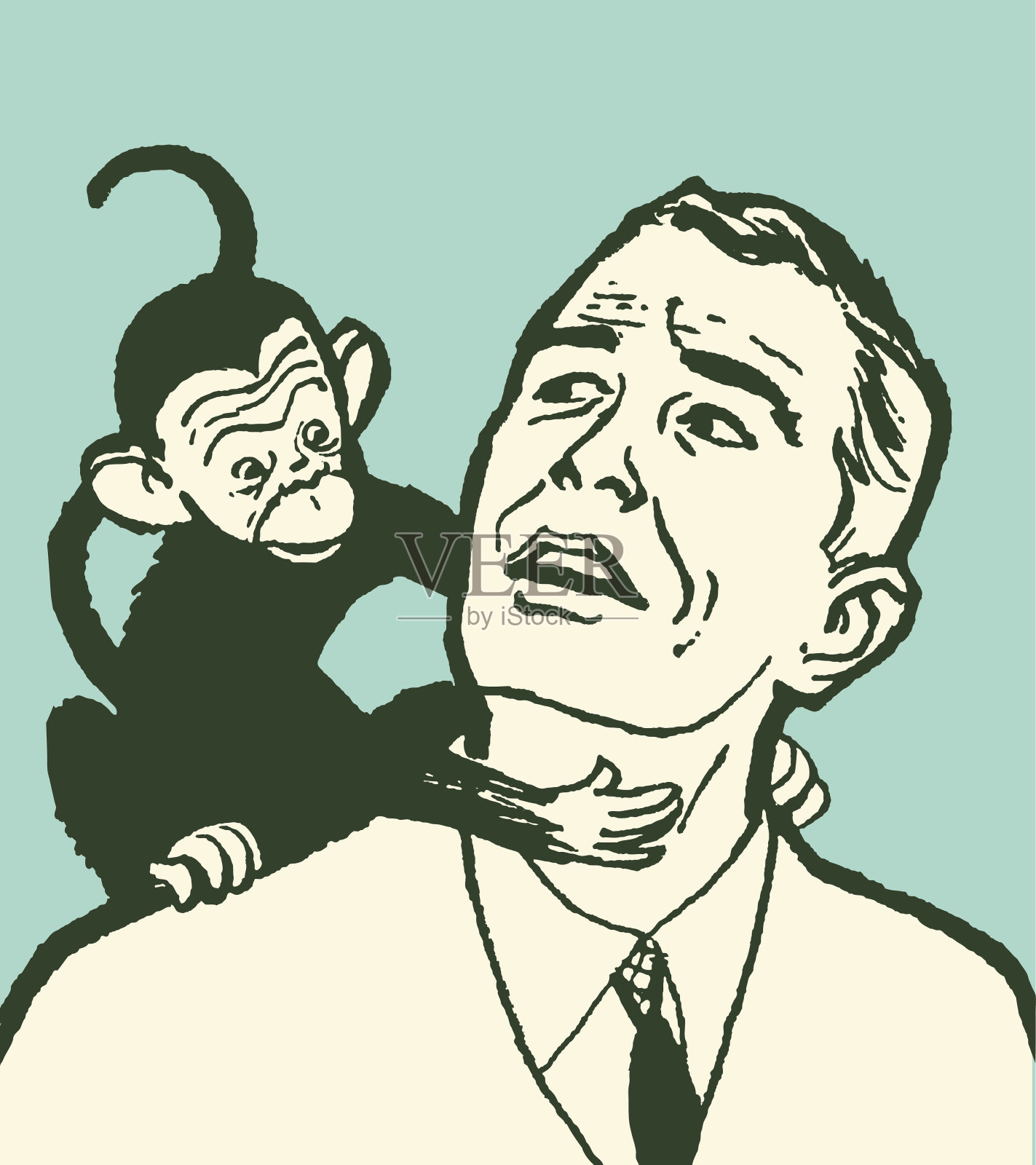 背上有猴子的人插画图片素材