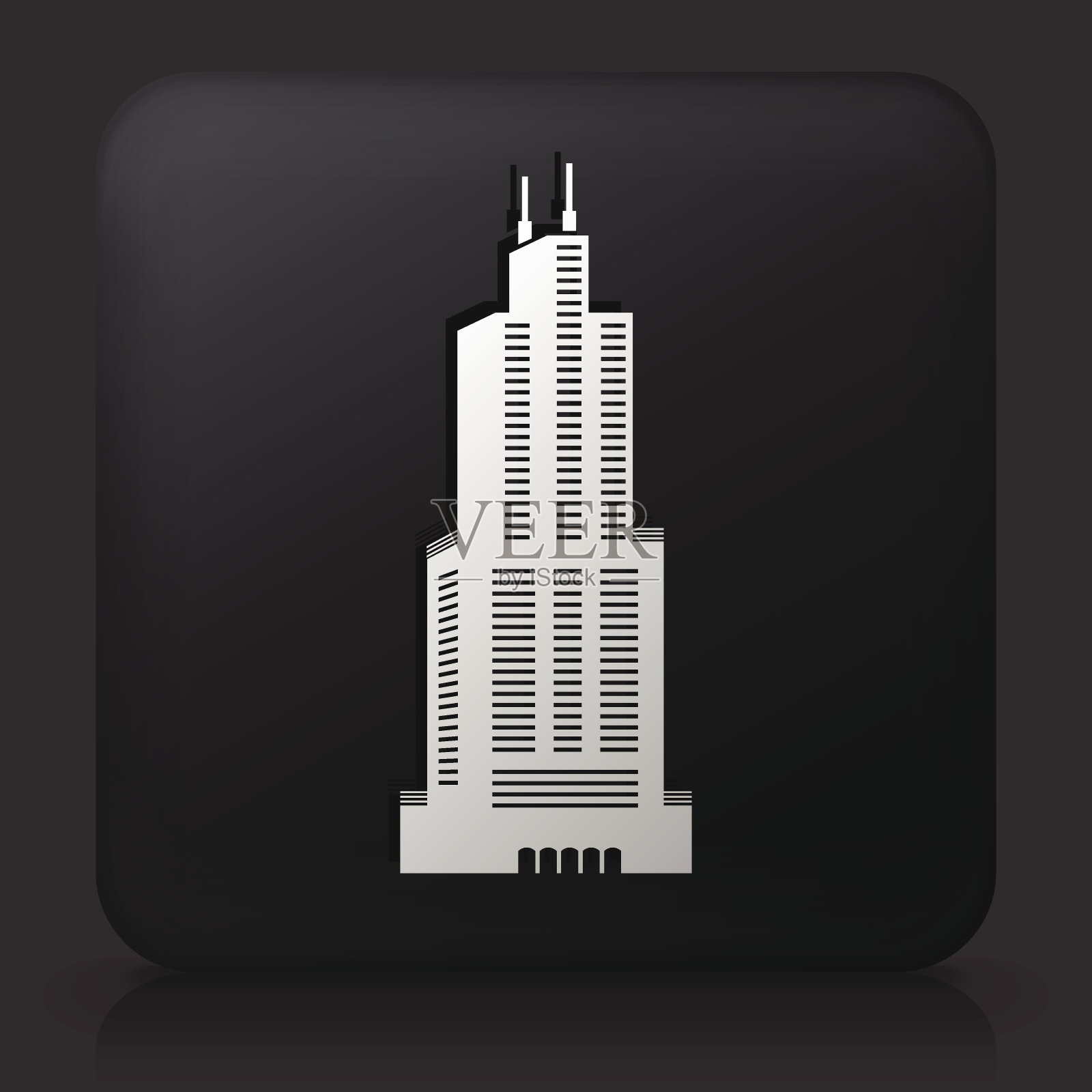黑色方形按钮与摩天大楼图标插画图片素材