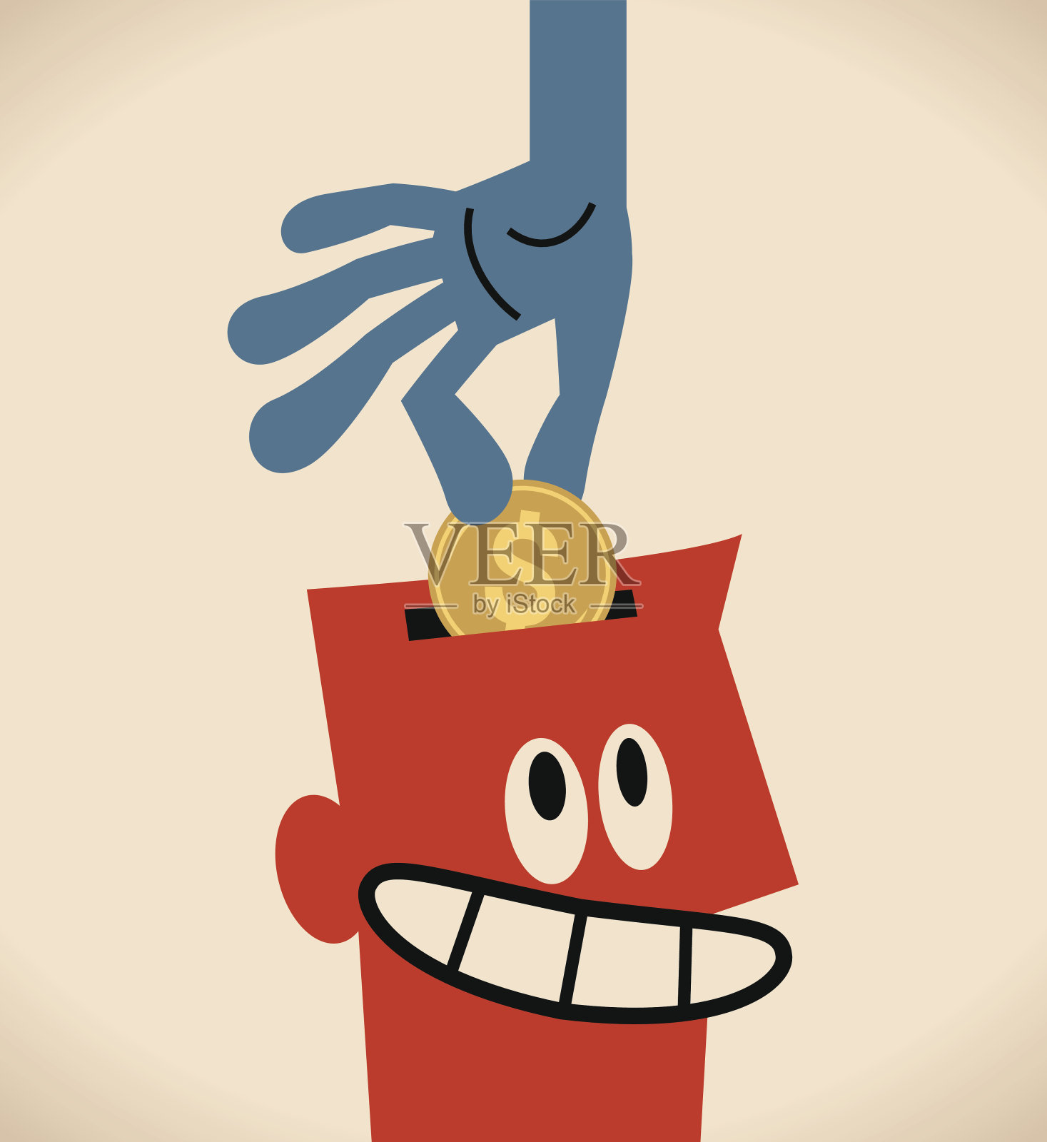 手里拿着一美元硬币,把它放进人的脑袋里插画图片素材