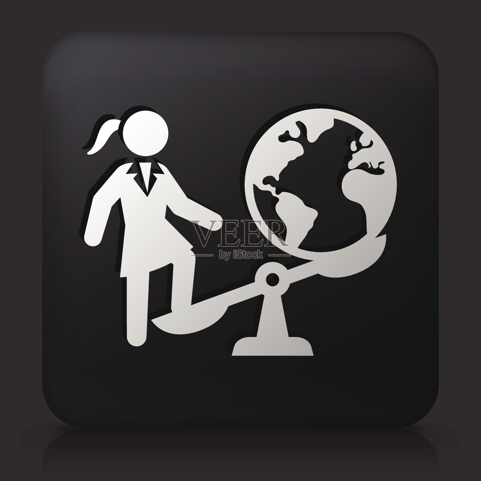 黑色方形按钮与女商人对抗世界插画图片素材