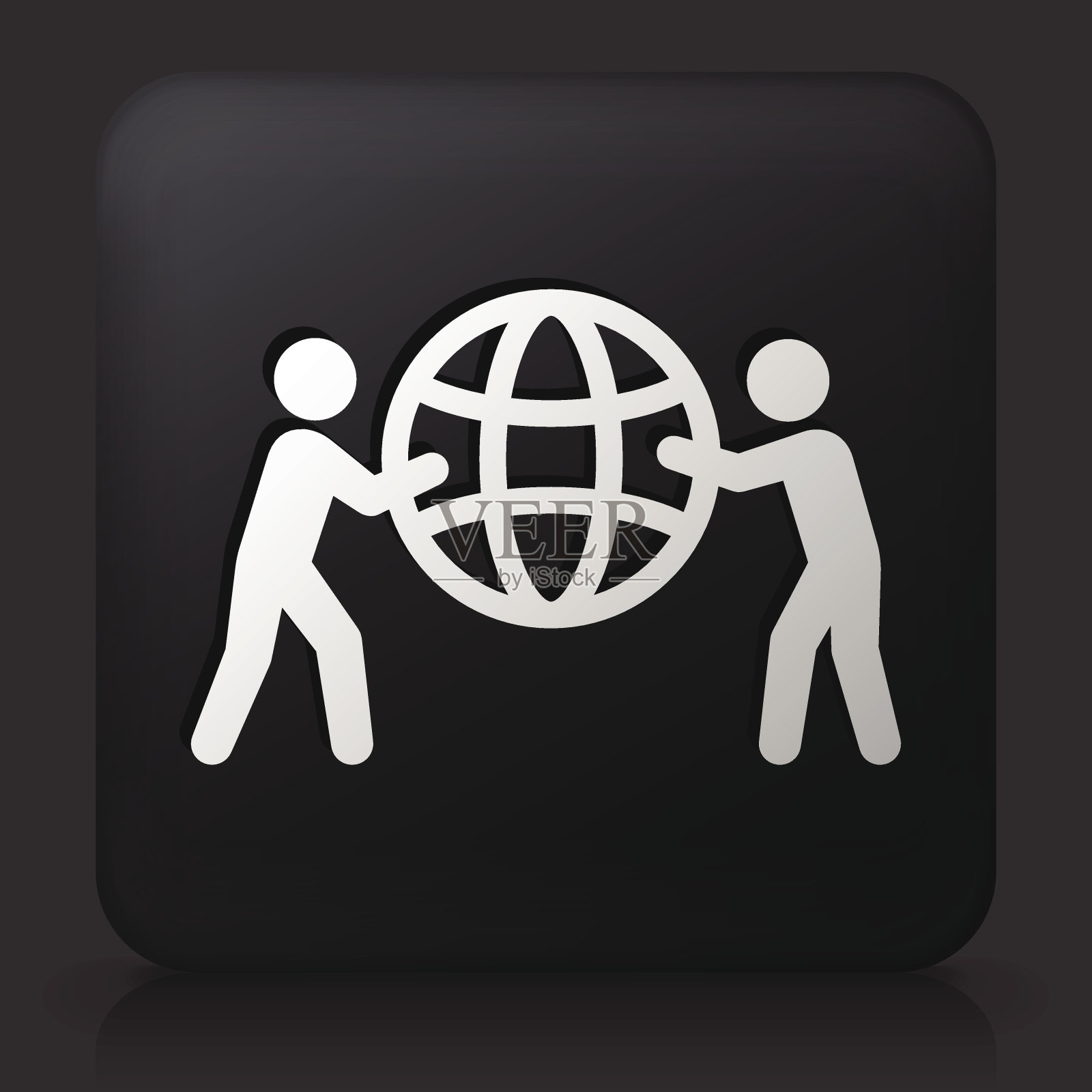 黑色方形按钮与棍子人物持有地球仪插画图片素材