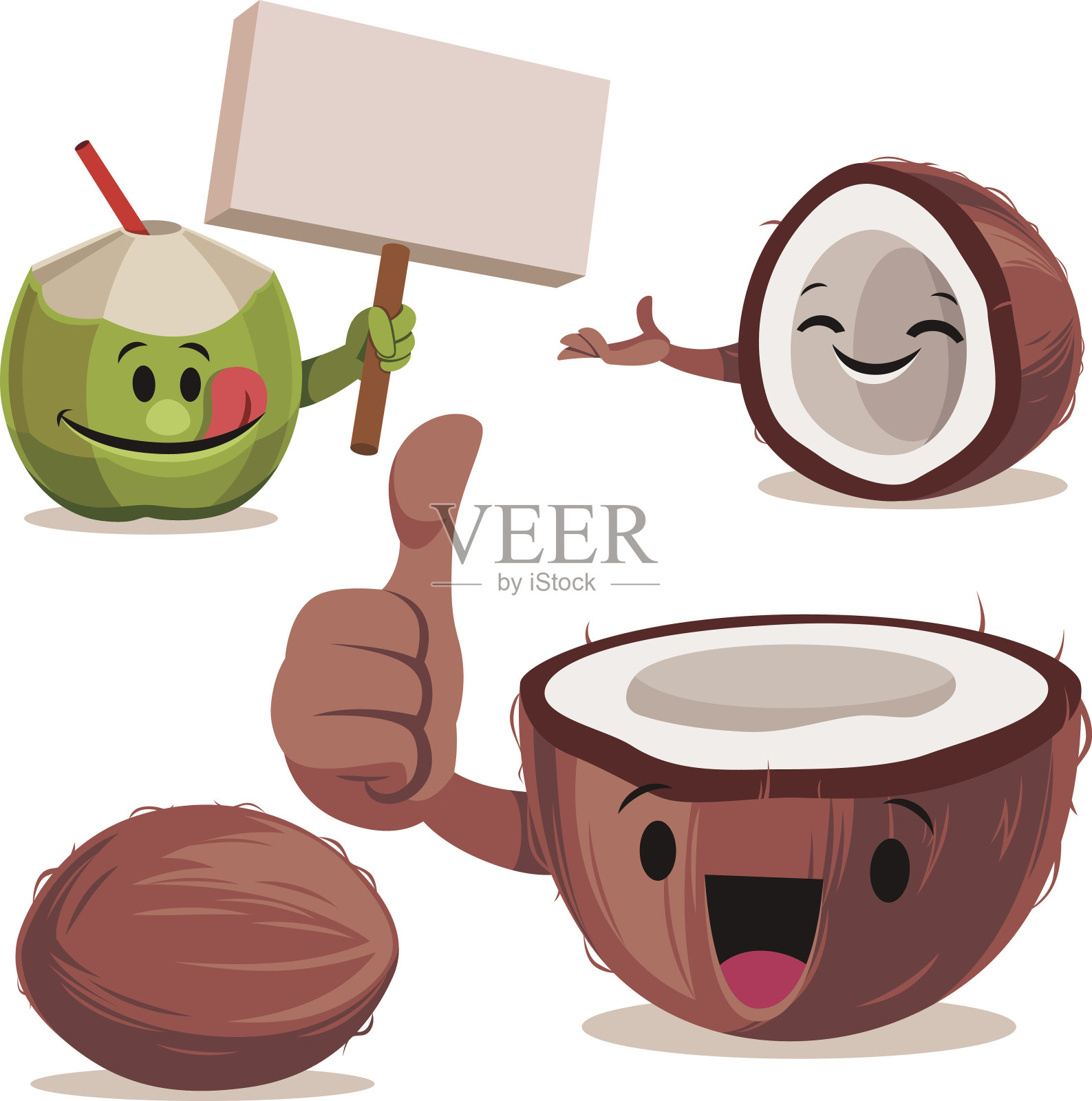 椰子卡通套装C插画图片素材