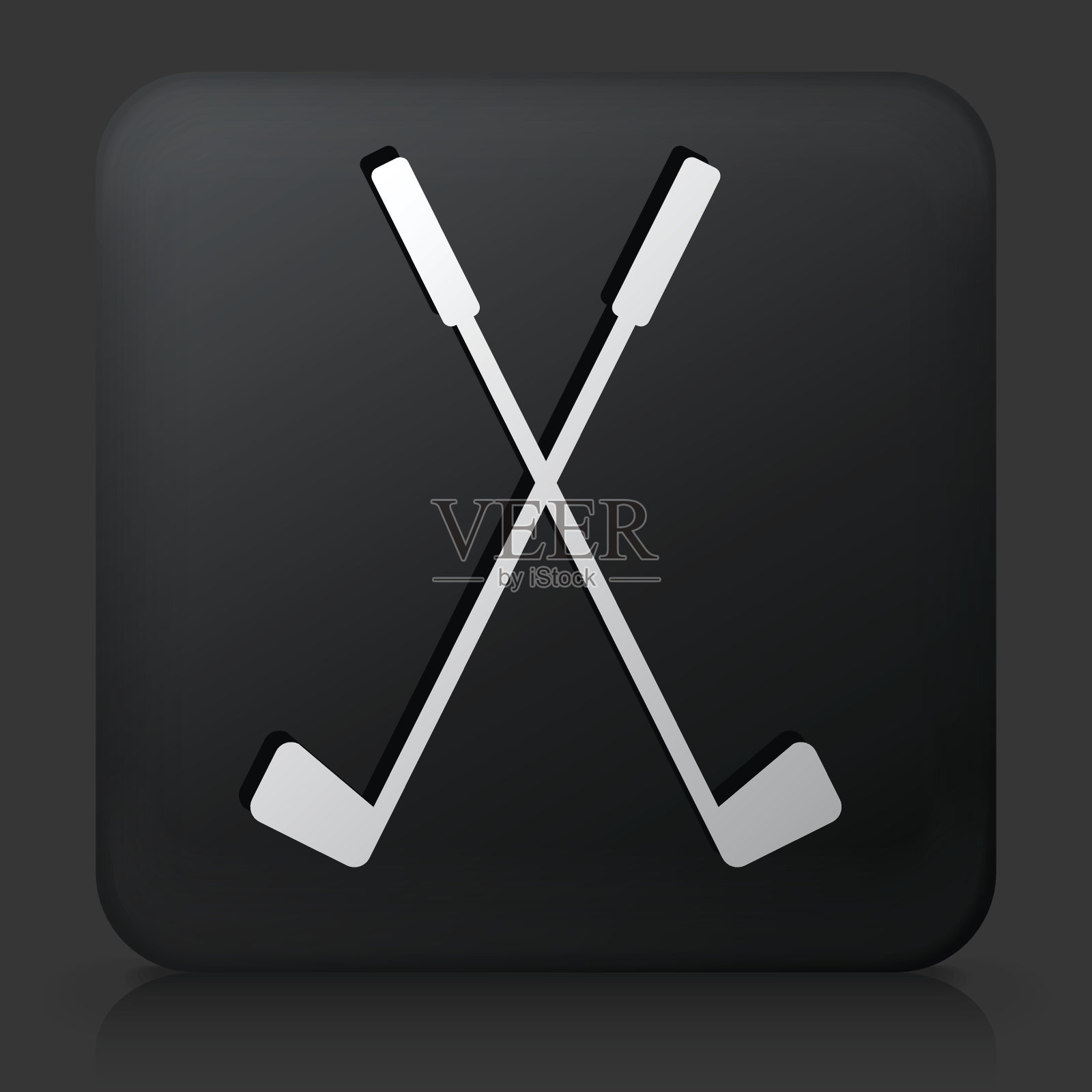 黑色方形按钮与两个交叉的高尔夫球杆插画图片素材